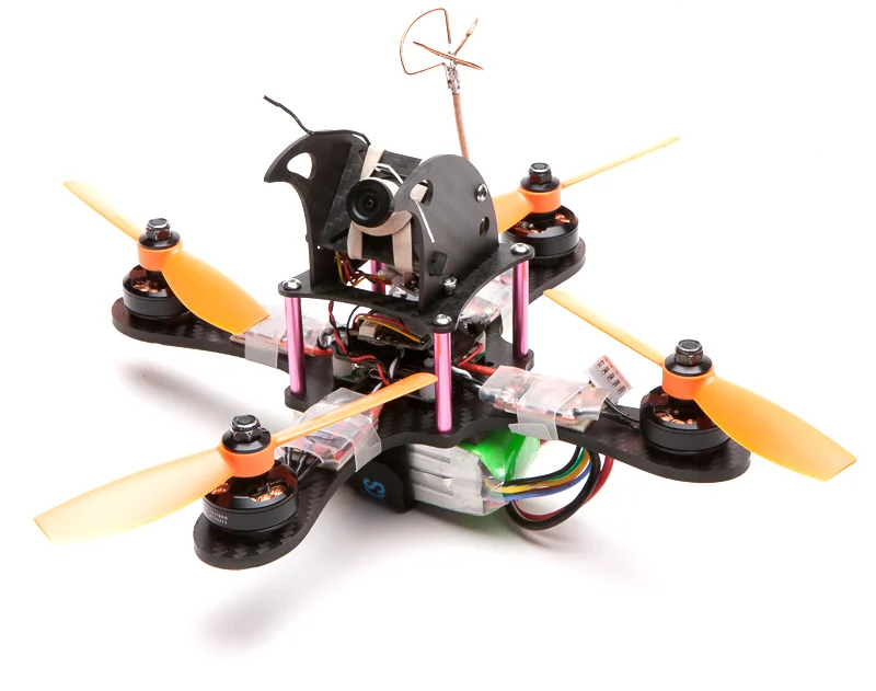 The 5" build with the over large pod. I screwed up the horns here, they're visible in the goggles. It was actually kinda cool, like a stupid analog OSD.