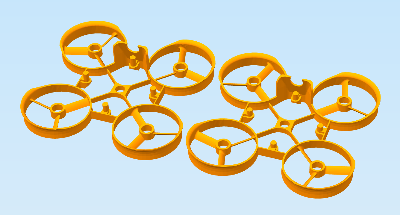 The struts are angled opposite the props. It'll fly terribly if you get it wrong.