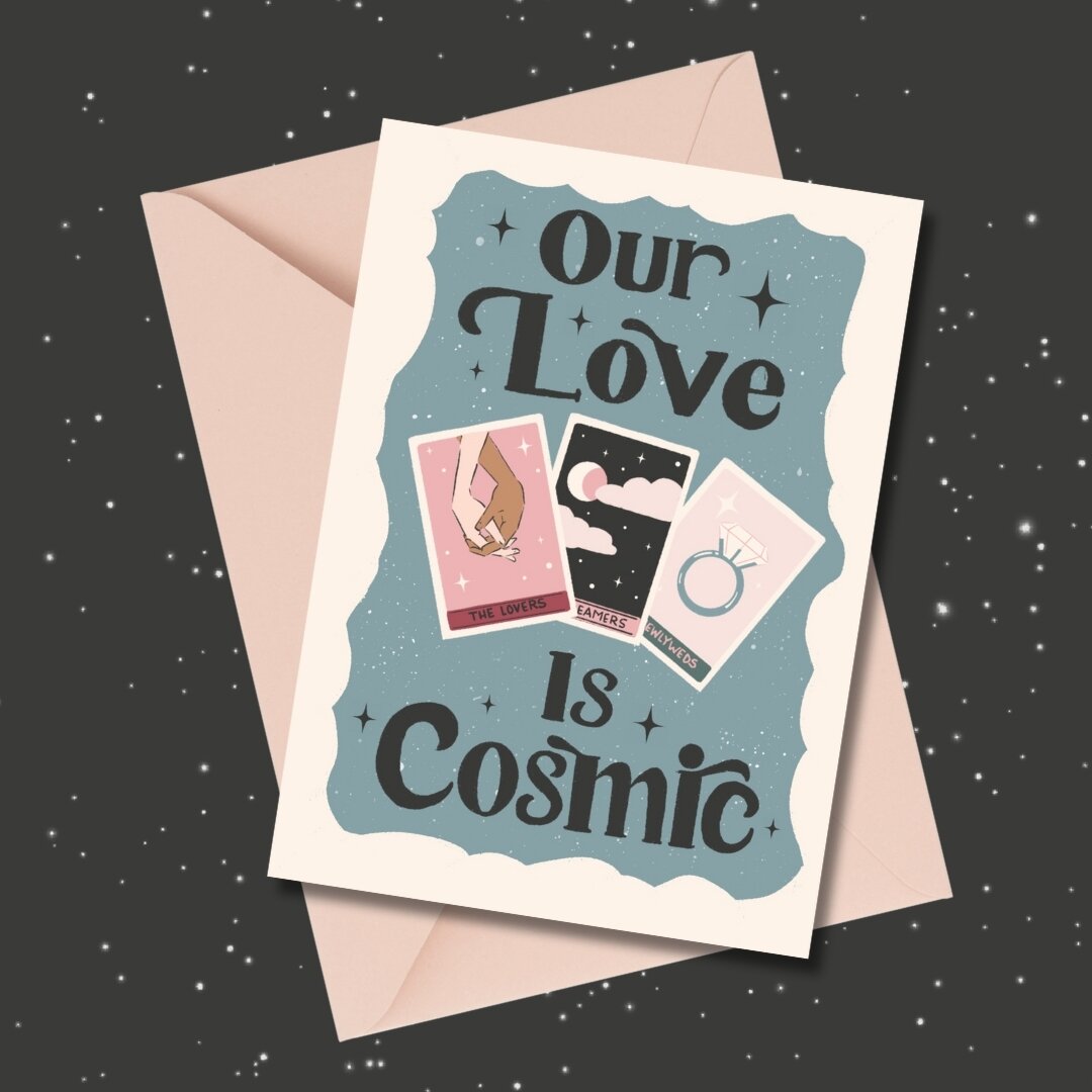 I made this greeting card design as part of my Cosmic Love collection. 

#surfacepatterndesign #lettering #greetingcard #illustration #tarot #valentinesday