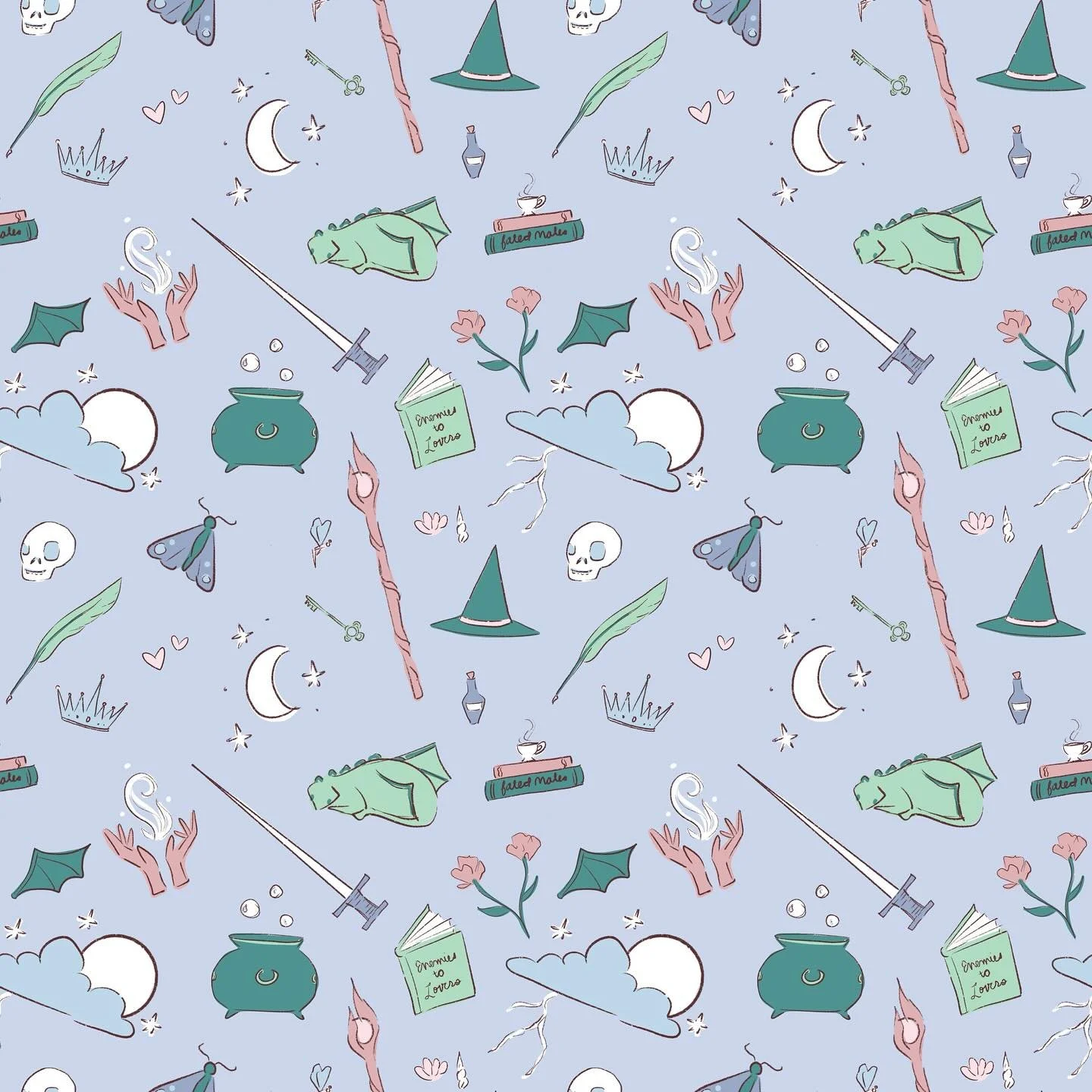A fun fantasy inspired print I&rsquo;m playing with! #surfacepatterndesign #fantasy