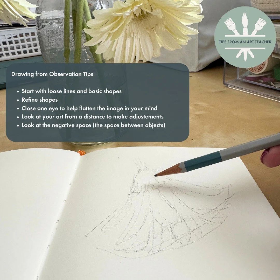 One of the best things you can do to improve your drawing skills is to practice drawing from observation. Learning how to really look at things will help to better draw them with accuracy. #artteachertip #drawing