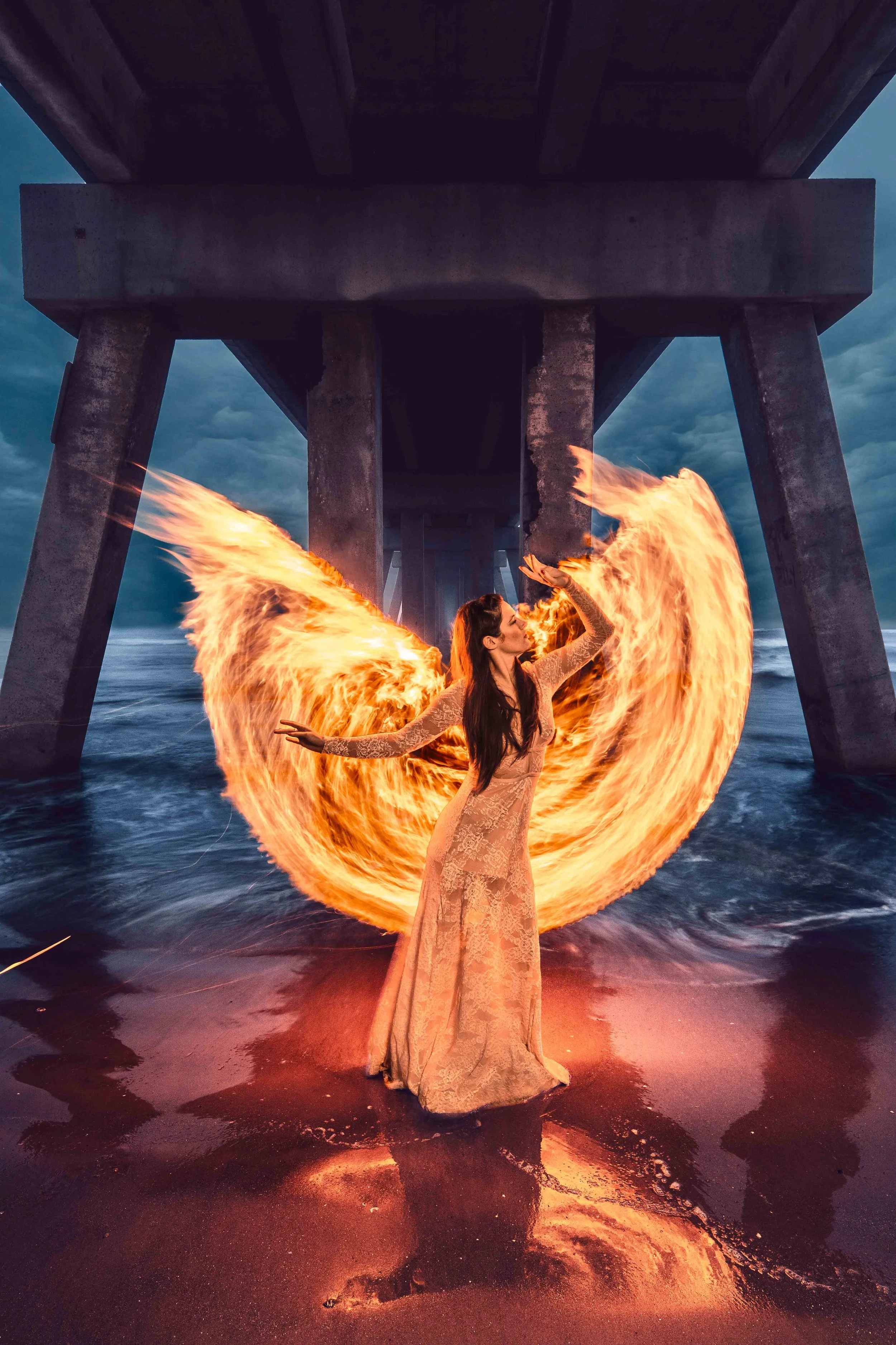 Light painting with fire at the San Luis Pass