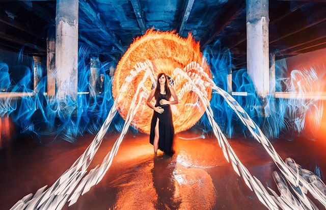 Fire, water, and lots of light! Everything you see here was created in one single exposure lasting around 4 minutes. Made with my home made torches and the amazing @lightpaintingbrushes feather plexi and 3' fiber whip. I'll have a video soon showing 