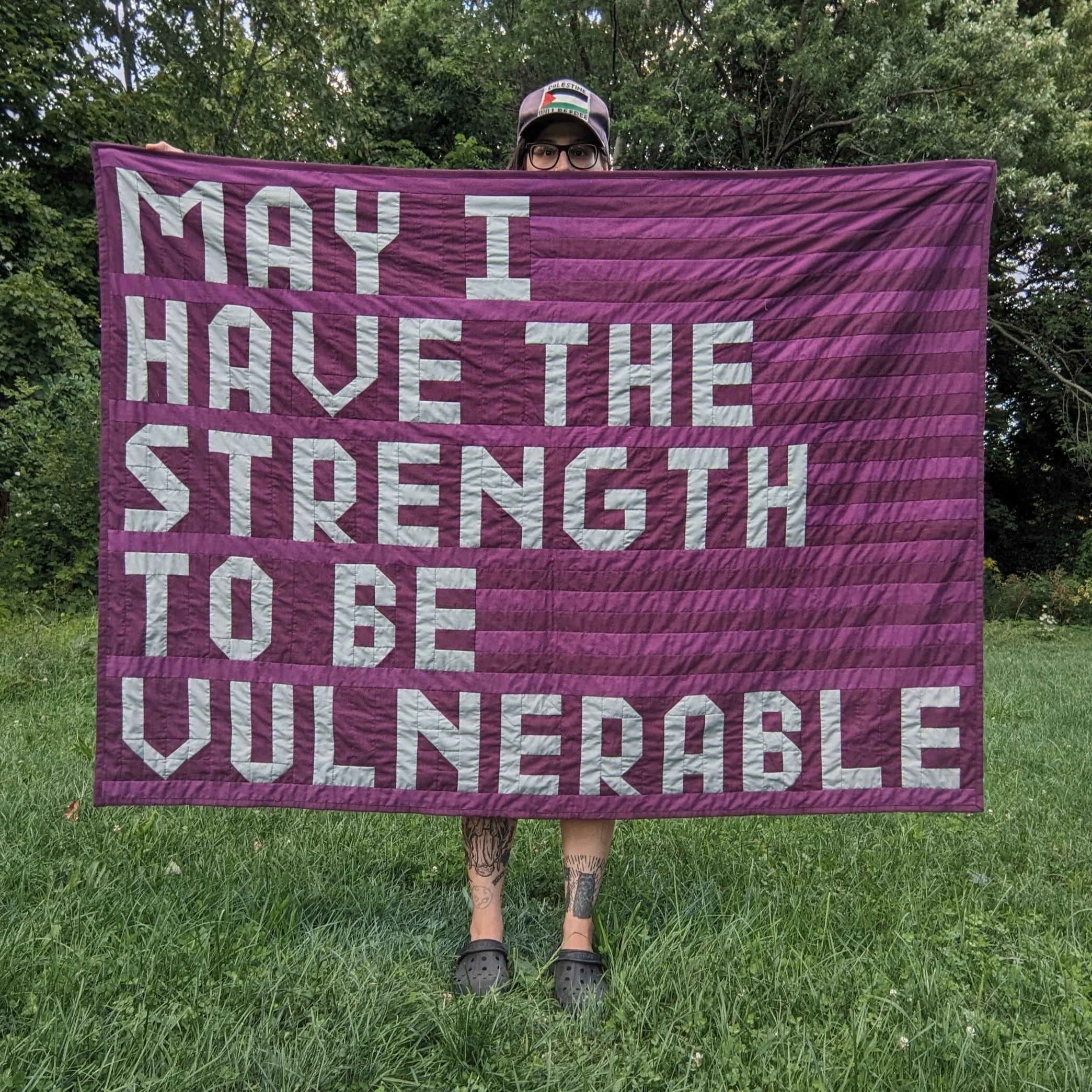 2025 48” x 66” made with thrifted and hand dyed fabric and surplus t-shirts Vulnerability is a thing I really really...really struggle with. The vast majority of people who know me, don't really KNOW me. I let very few people get close, and even th