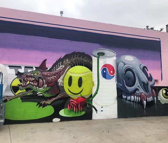 Sneak peak of the @nychos and @low_bros collab at the new studio for our grand opening next weekend. May 18 8pm #StudioMOMÉ #laart #postgraffiti #lamurals #theweirdcrew #catapultworld