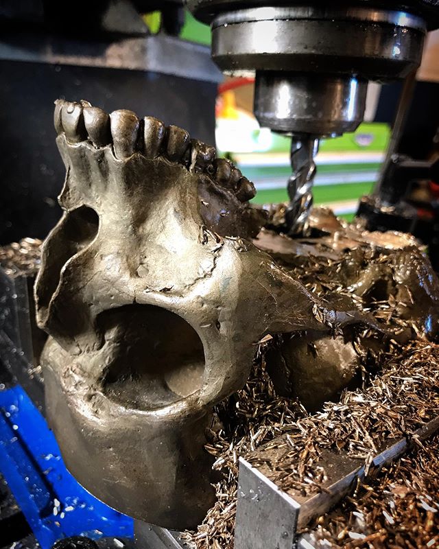 Head like a hole 🕳. Machining 💀for next ferrofluid 🧲 sculpture. #LAart #sculpture #nin #ferrofluid