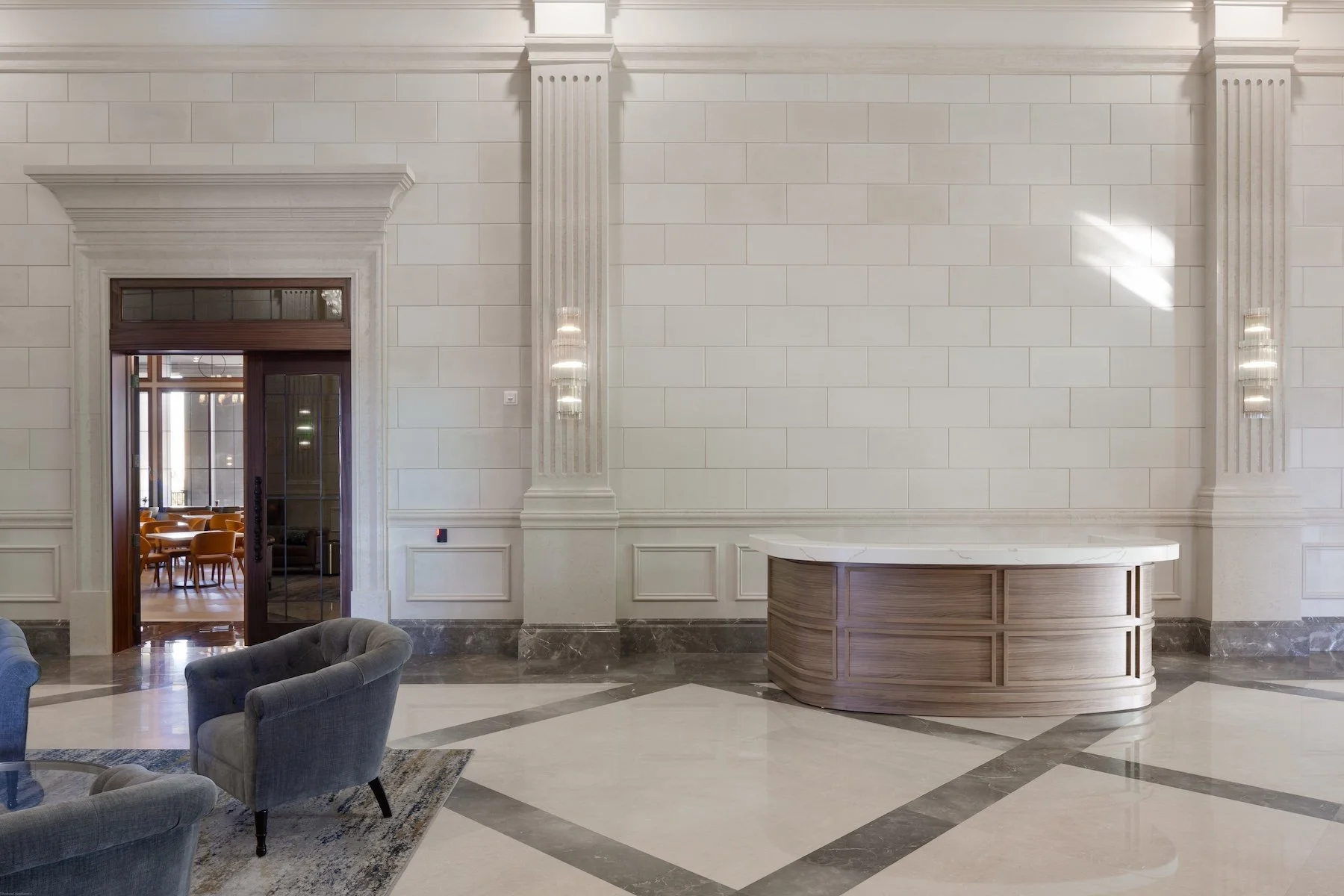  Stone Eagle Winery concierge desk and entrance into tasting room  – Niagara-on-the-Lake hospitality design by Dochia Interior Design 