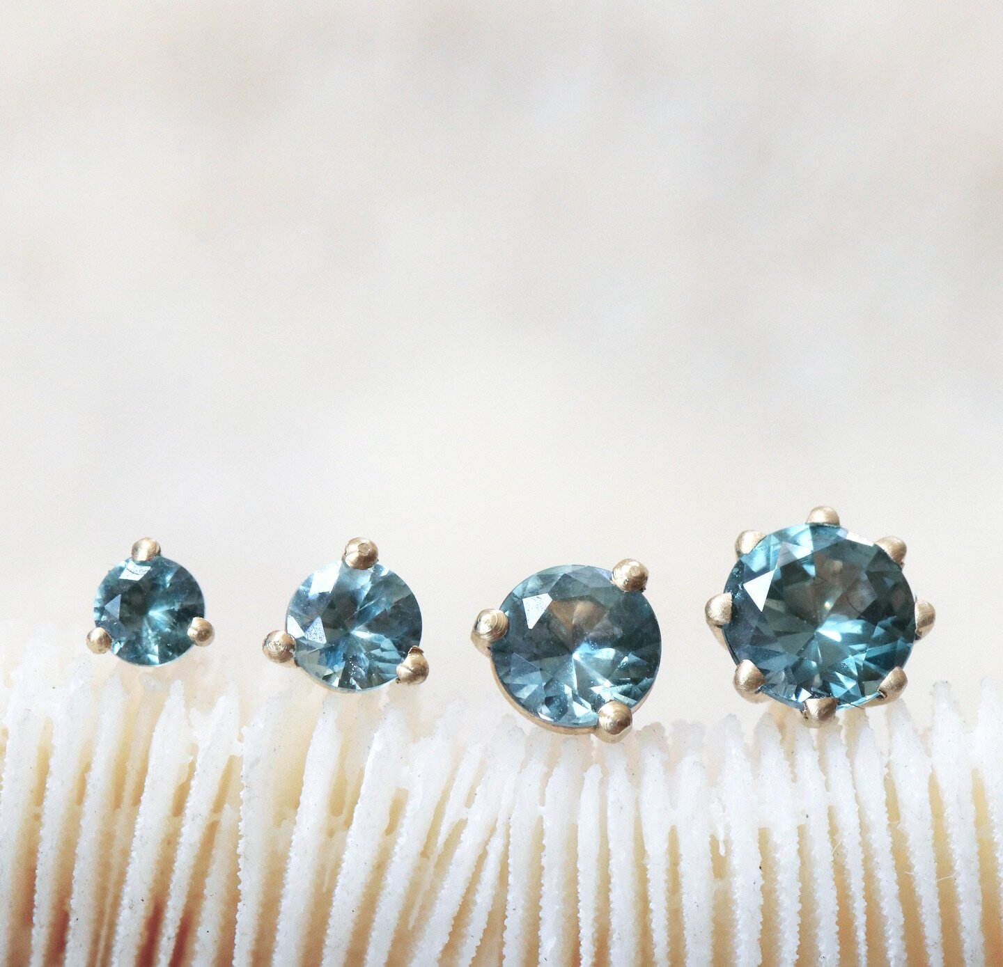 All sizes of our dreamy ocean-hued Montana sapphire studs are back in stock and ready to ship - just in time for Spring!
The sapphires we use are fair trade level one, meaning they can be traced from mine to market. 

These studs come in a range of c