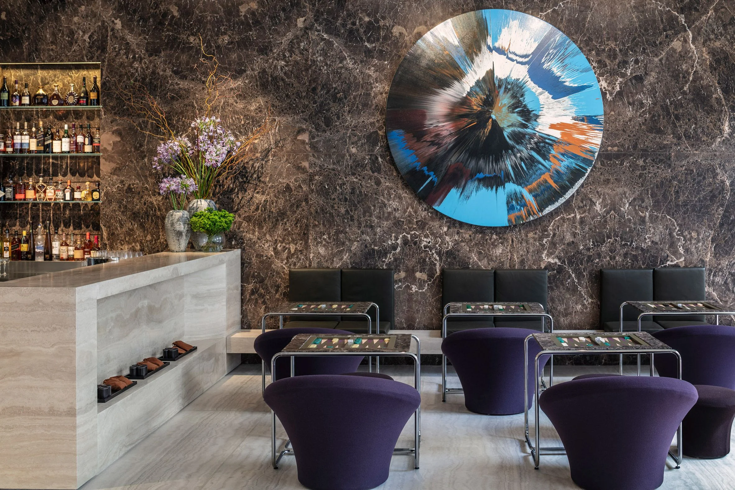 The Jaffa lobby bar featuring a magnificent Damian Hurst Spin painting