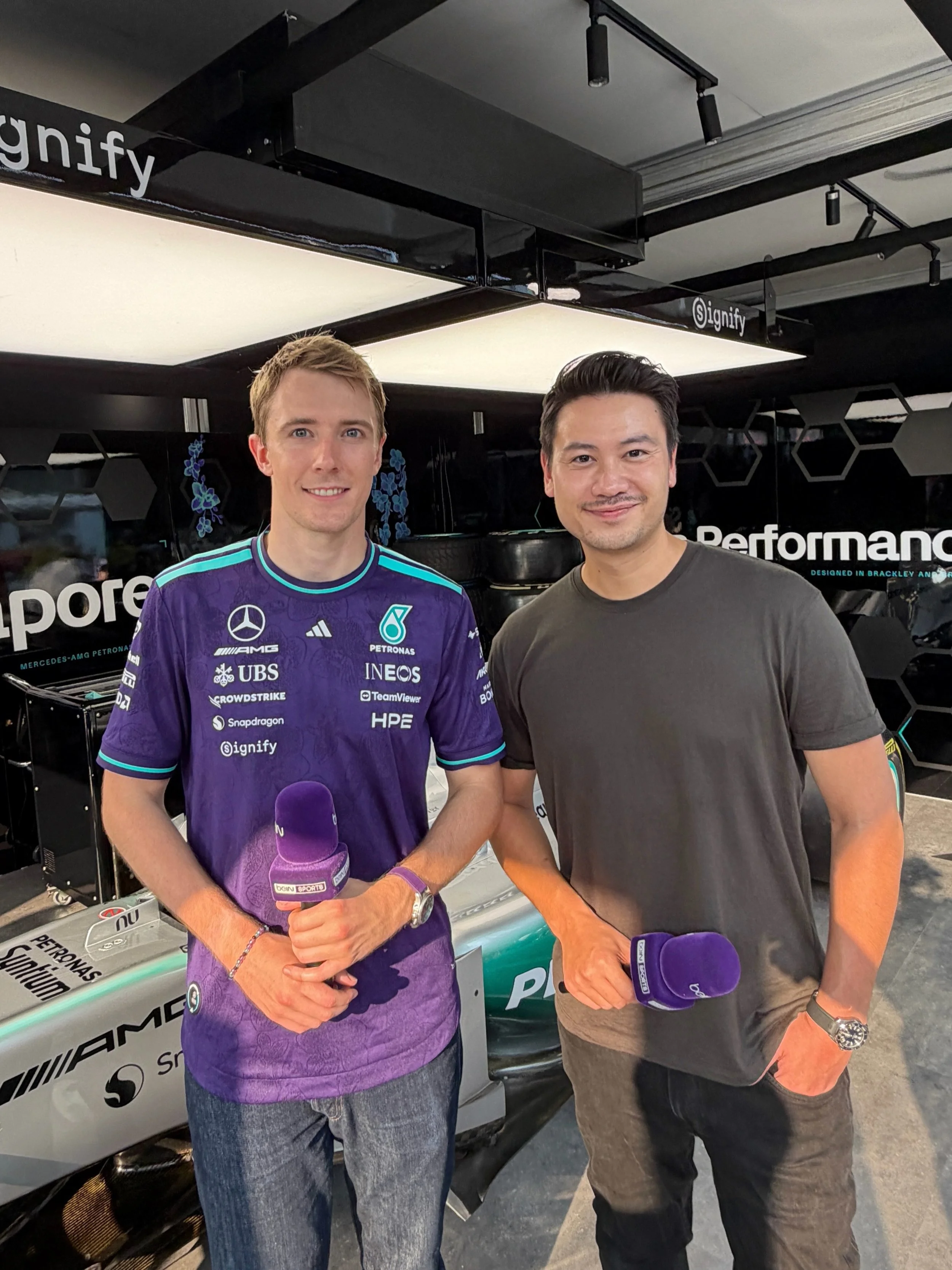 Kicking off F1 season early this year, interviewing @frederikvestiofficial for @beinsportsasia at Adidas Orchard Ignition. Loved the shirt so much I had to get one for myself (see slide 2 😝) F1 week this season is gonna be wild and I can&rsquo;t wai