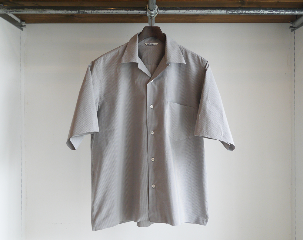 AURALEE SELVEDGE WEATHER CLOTH OPEN COLLARED HALF SLEEVED SHIRTS ...