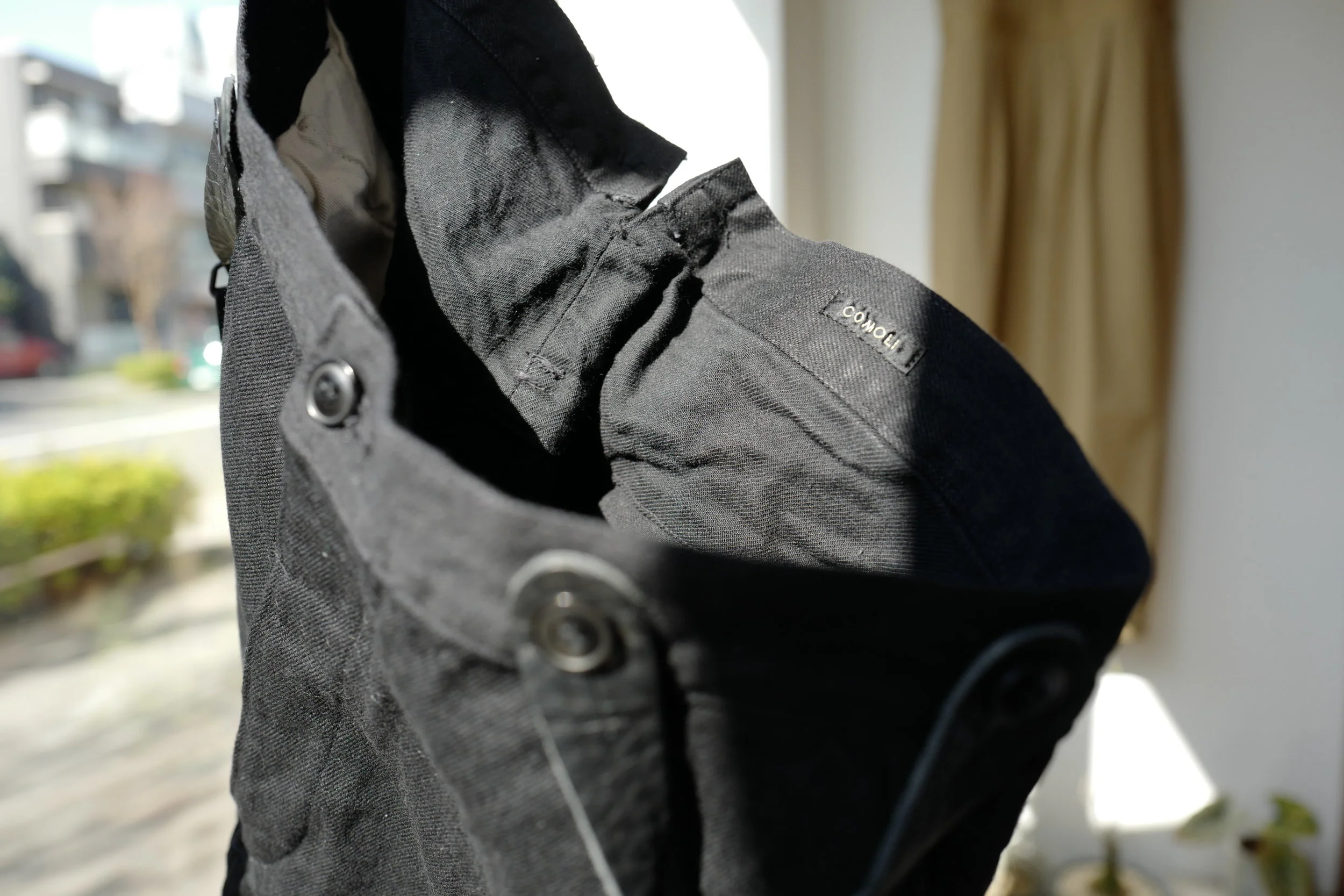 COMOLI DENIM OVER PANTS WITH SUSPENDERS