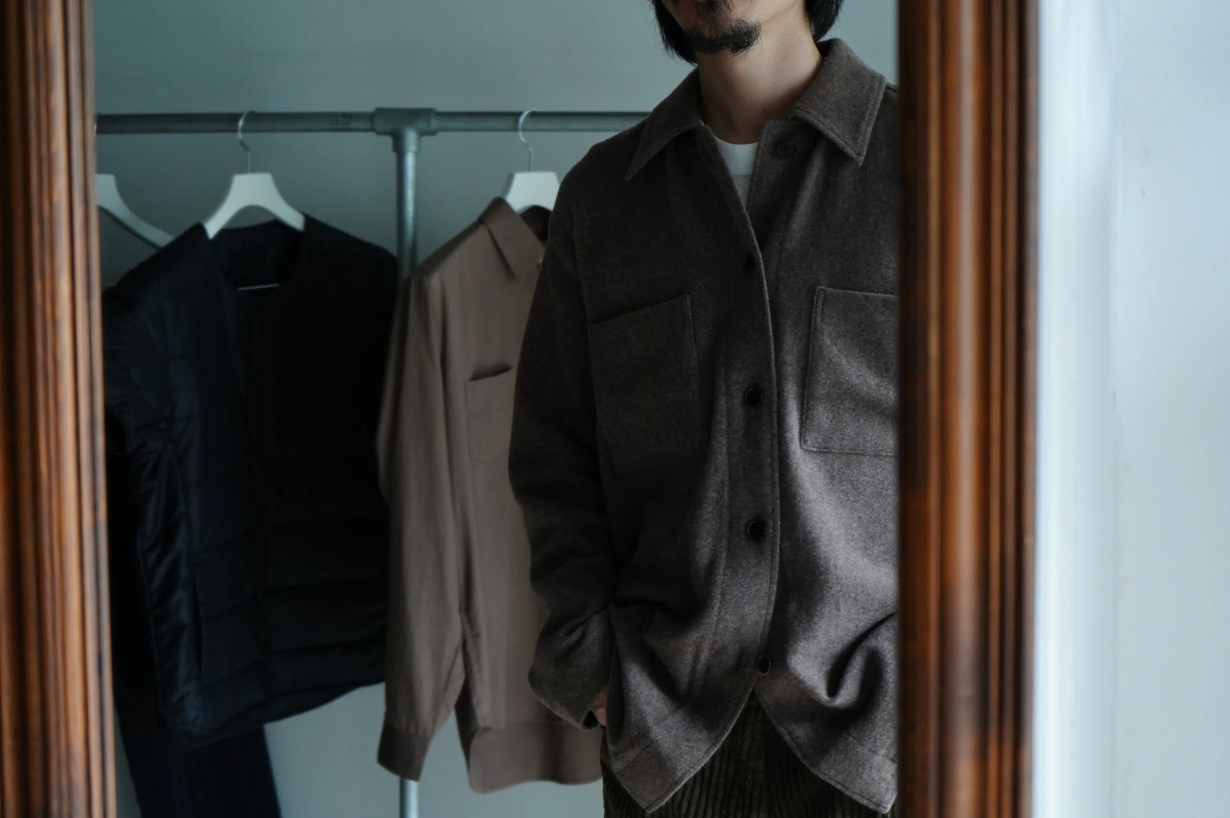 AURALEE CASHMERE WOOL BRUSHED JERSEY BIG SHIRTS