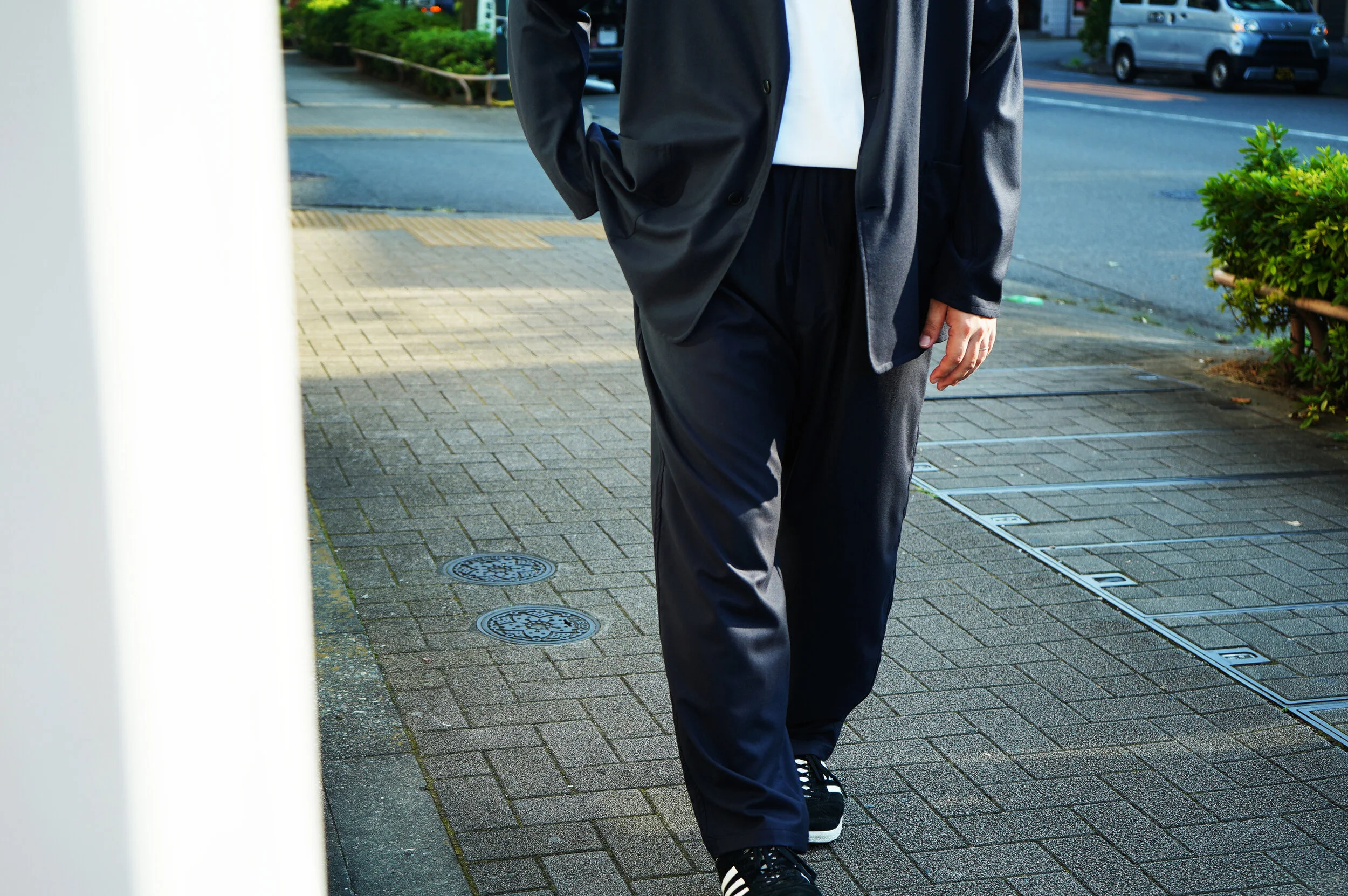 COMOLI ウールフラノ スタンドカラージャケット &amp; ドローストリングパンツ