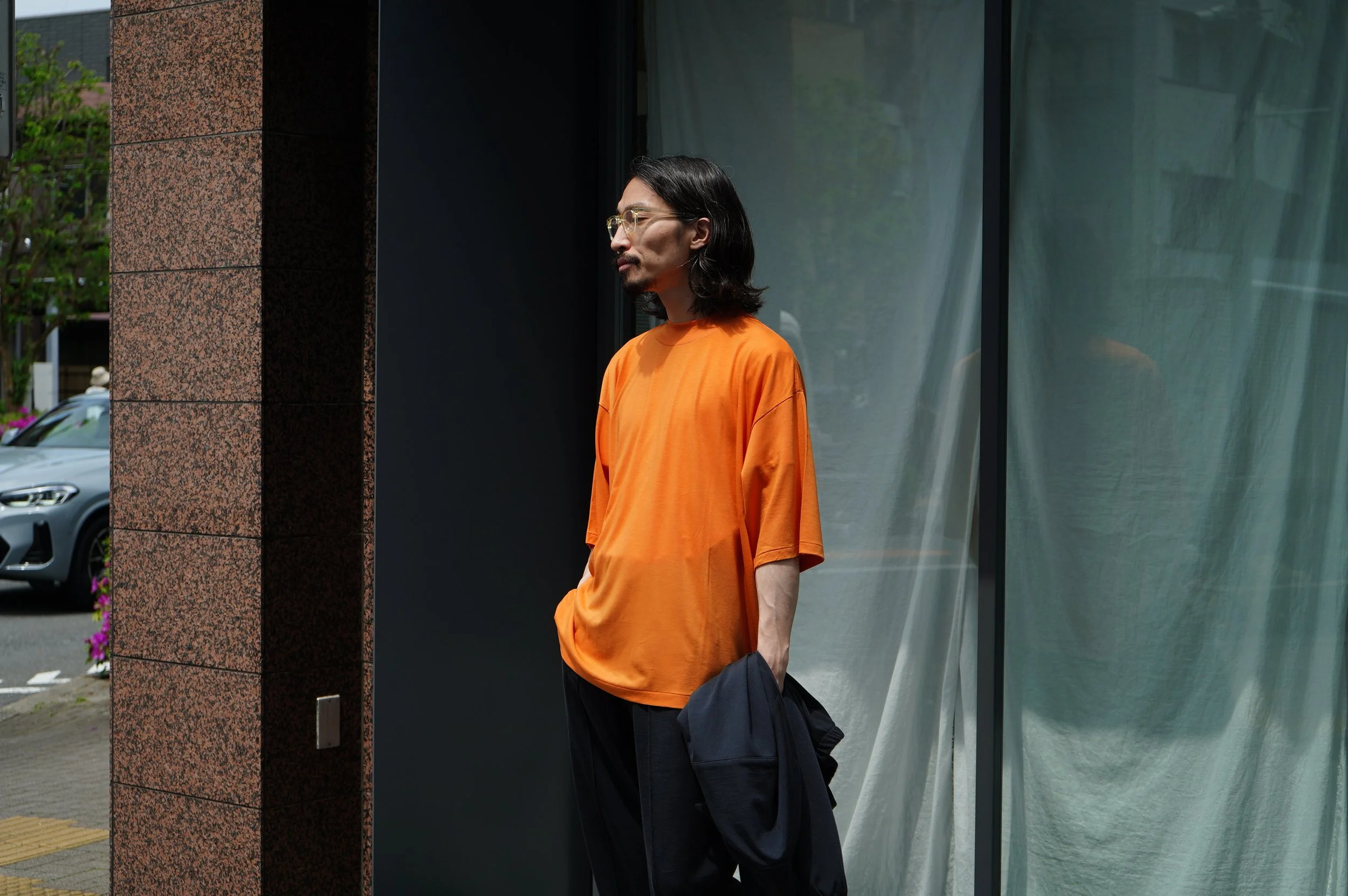 AURALEE SUPER SOFT WOOL JERSEY MOCK-NECK TEE