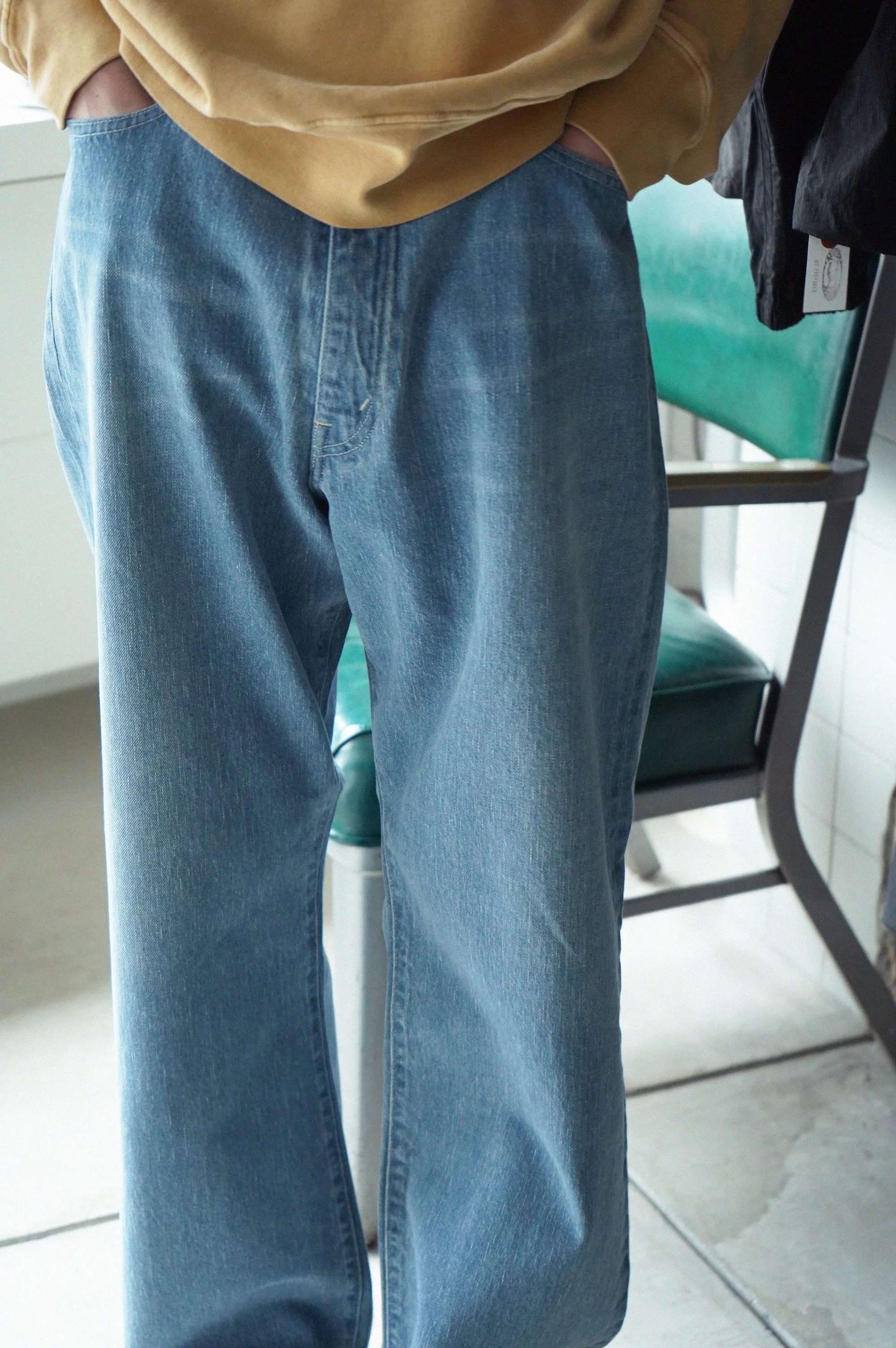 AURALEE SELVEDGE FADED LIGHT DENIM PANTS