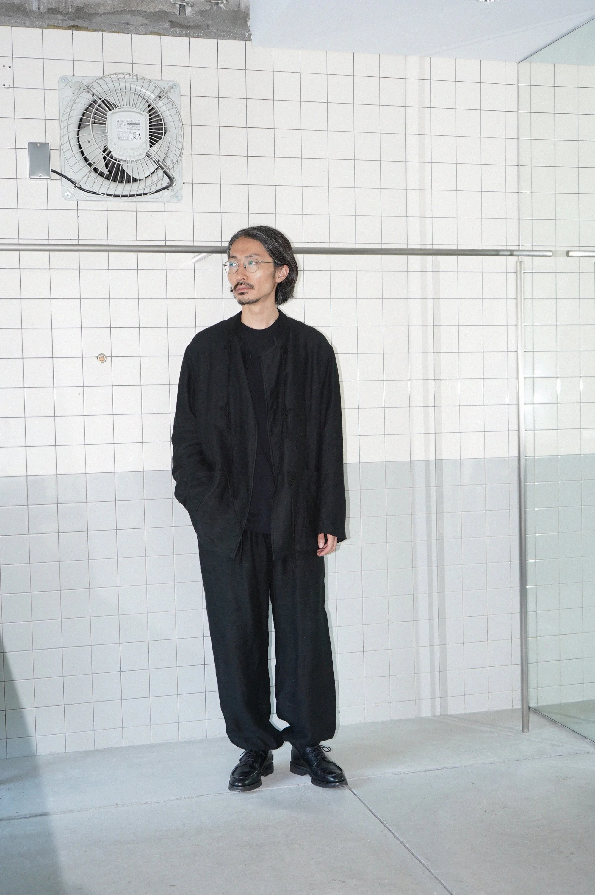 リネン起毛 スタンドカラージャケット / ドローストリングパンツ