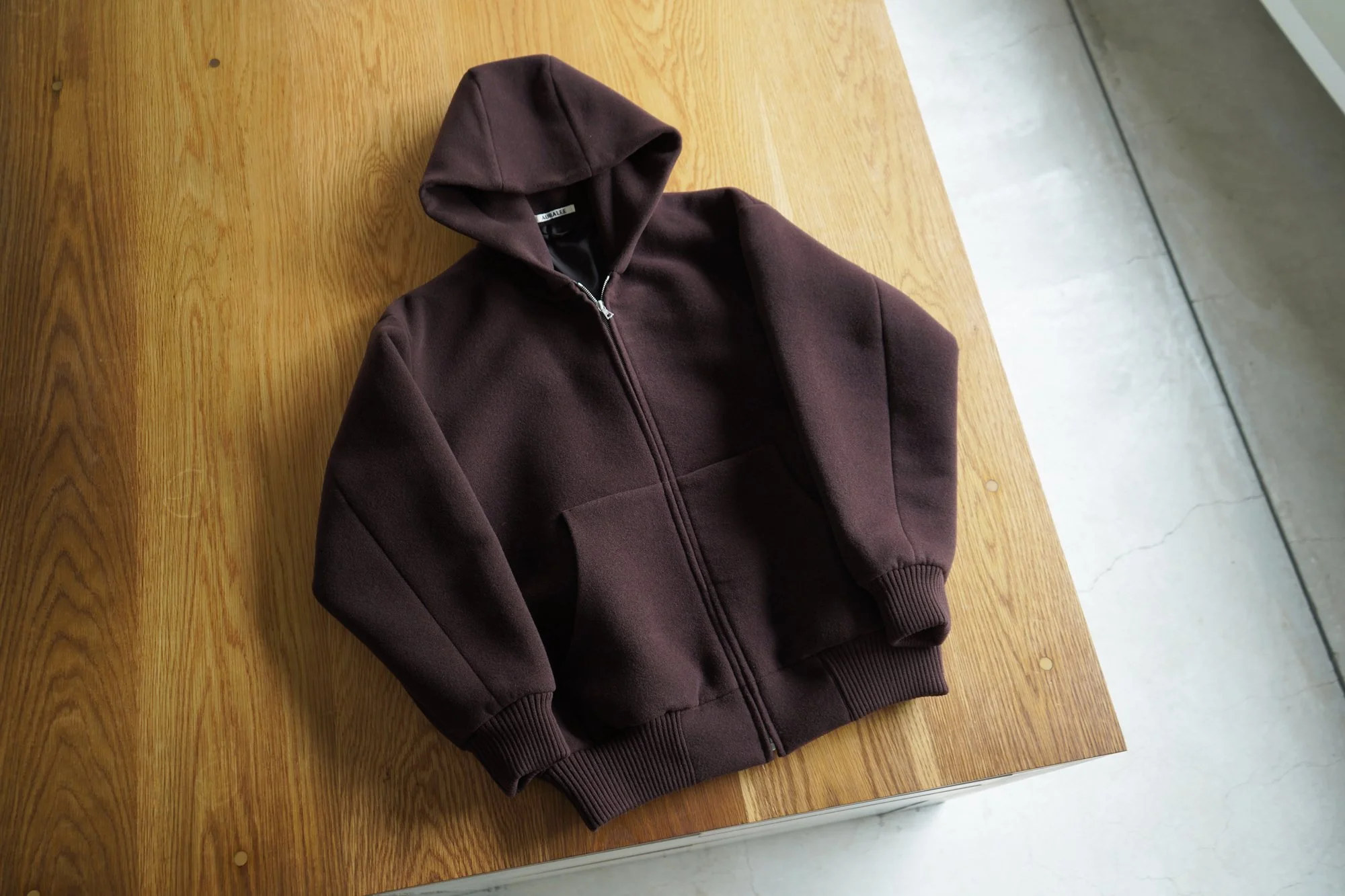 AURALEE DOUBLE CLOTH HEAVY WOOL PILE ZIP HOODIE