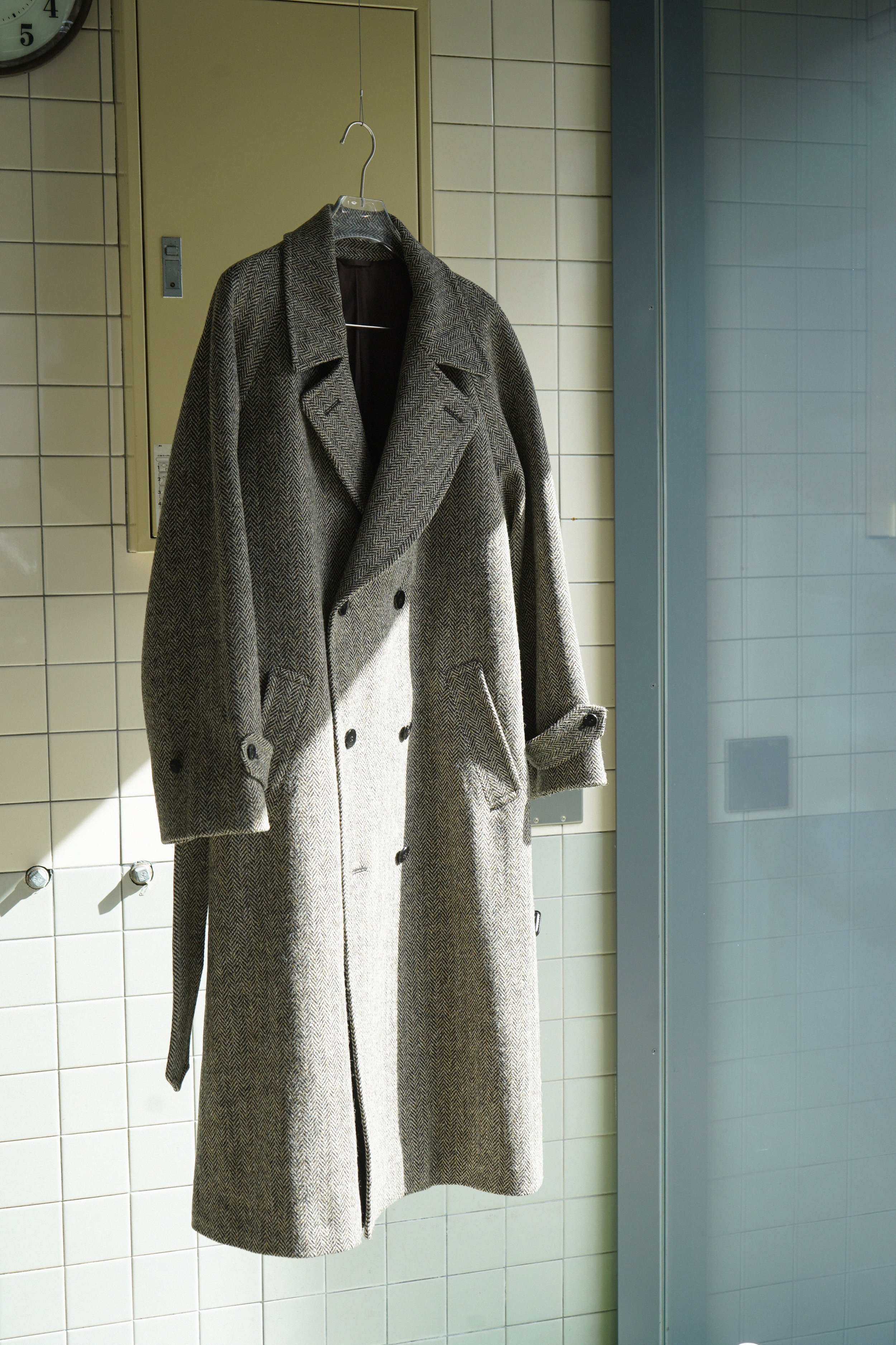 Cale : wool herringbone double breasted coat