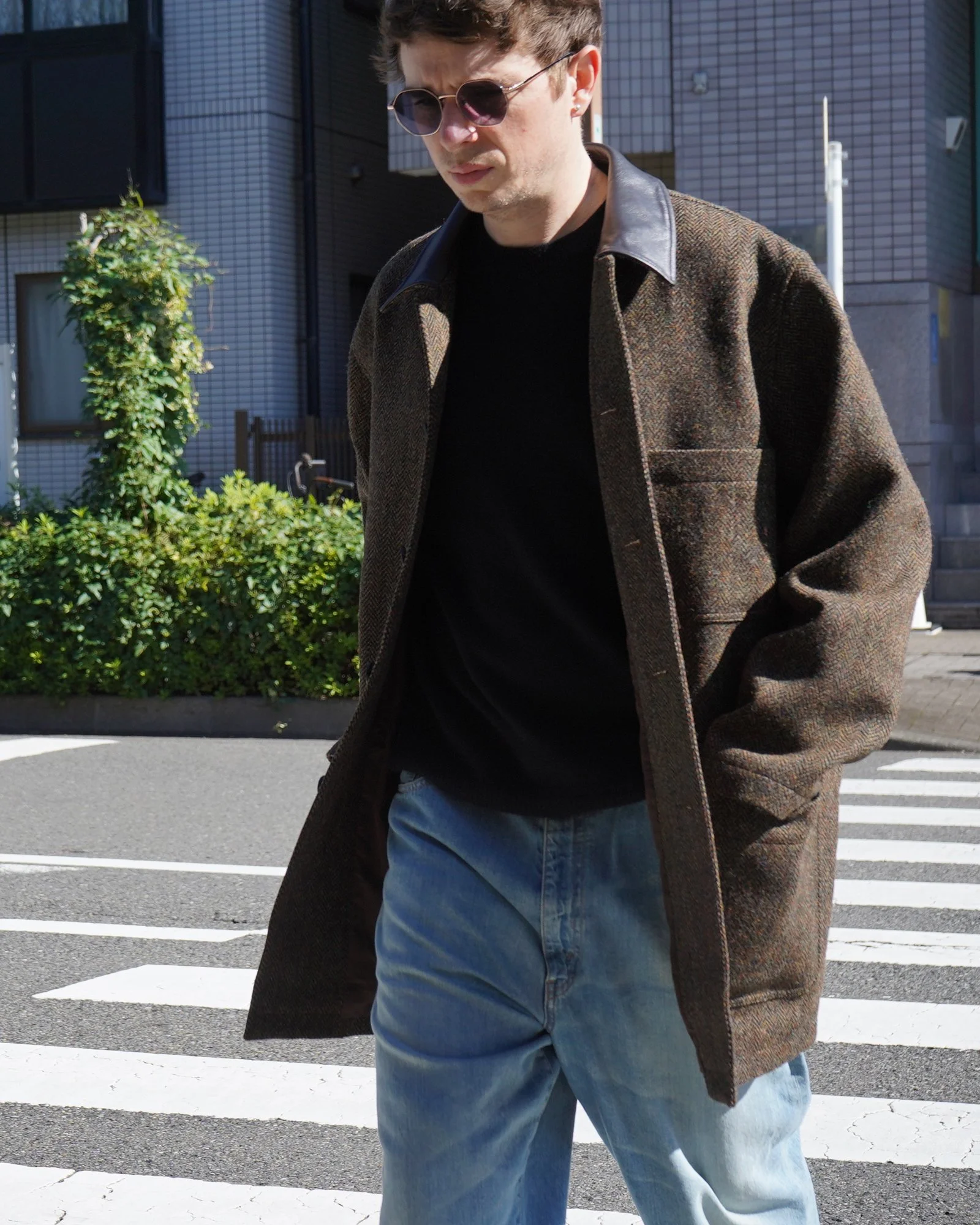 Cale : wool herringbone half coat