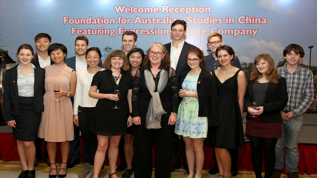 Ambassador Jan Adams with Australian and Chinese students sponsored by FASIC at the Australian Studies Conference in Guangzhou, China, in November 2016. Credit: FASIC.