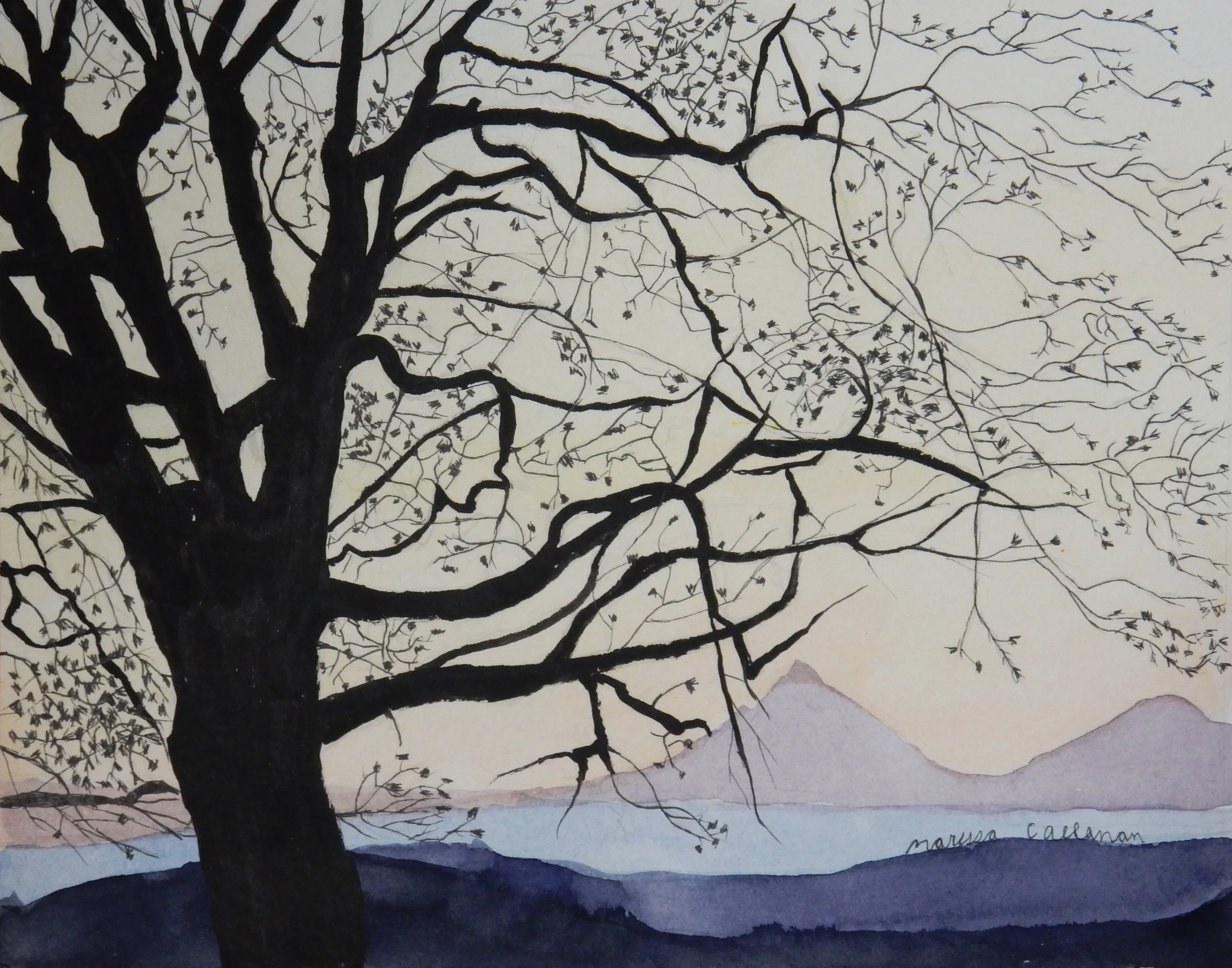Marissa Callanan.15yrs.watercolor.Tree at Sunset