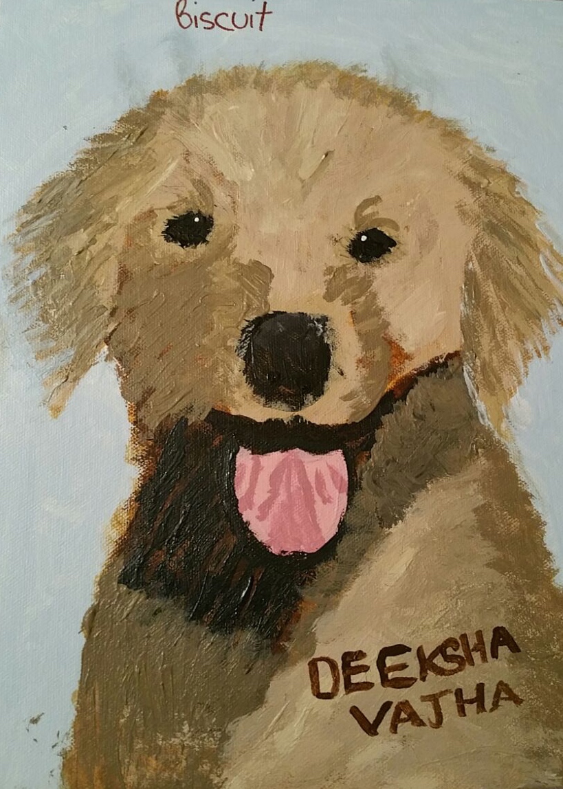 Deeksha Vajha.3rd grade.acrylic.My Dog Biscuit