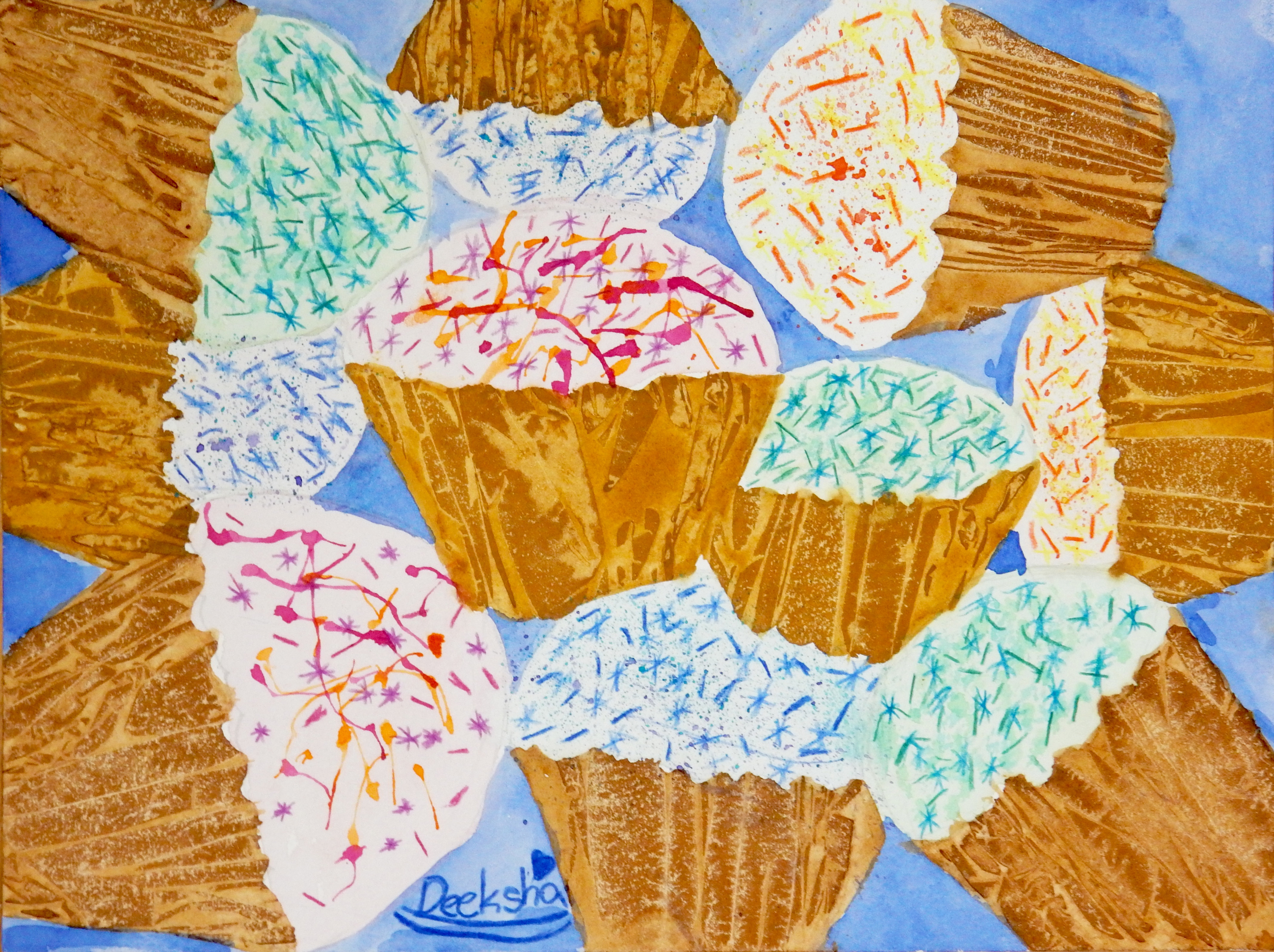 Deeksha Vajha.8yrs.watercolor.cupcakes