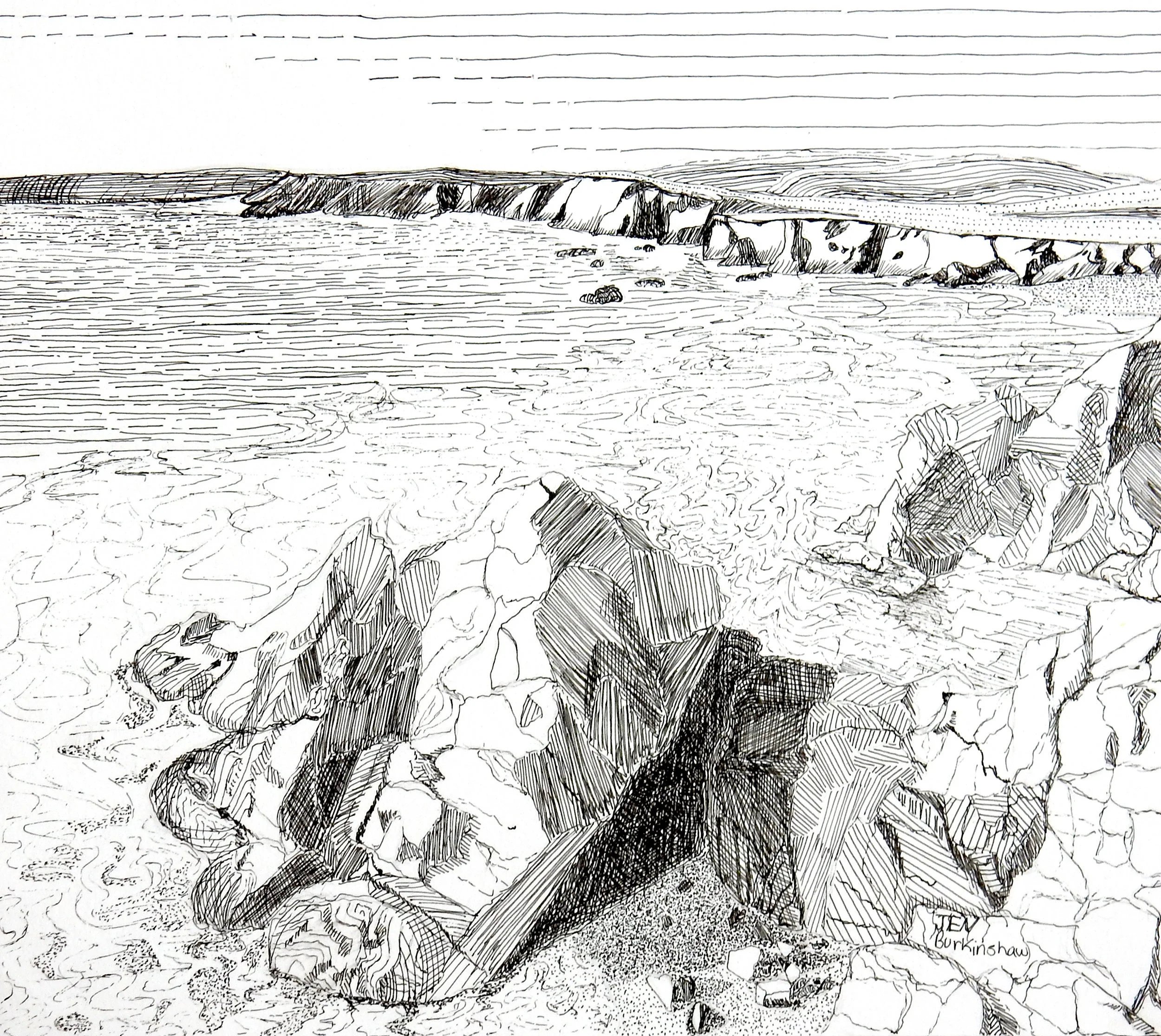 Jennifer Burkinshaw.10th grade.Rocky Shore.pen&ink