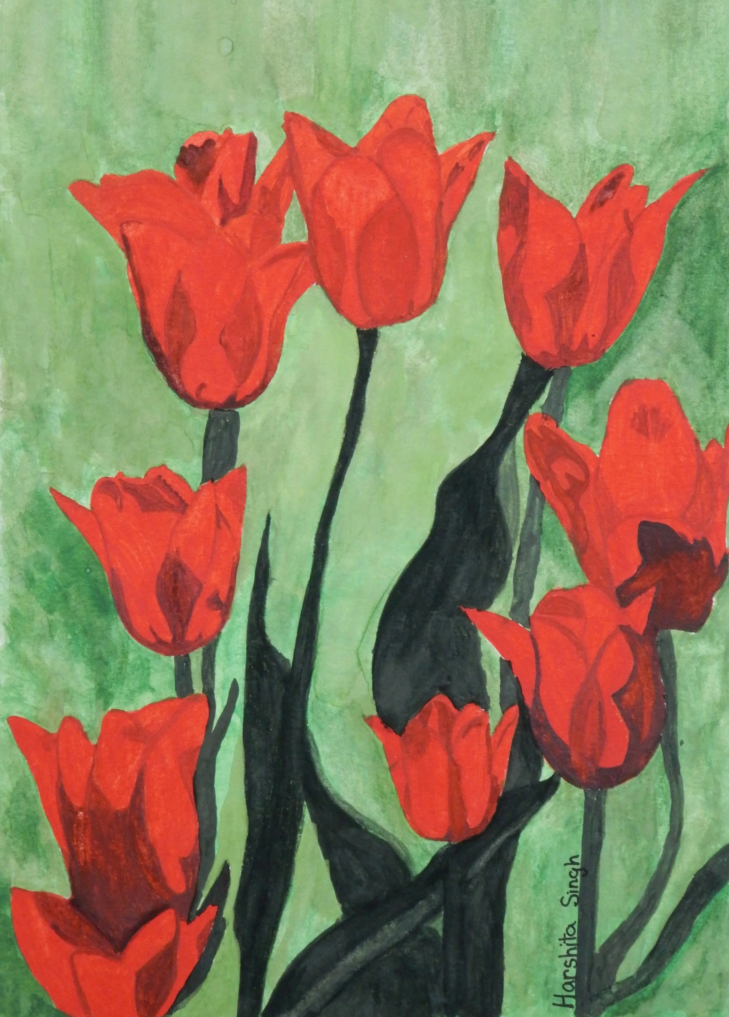 Harshita Singh.6th grade.watercolor.Tulips
