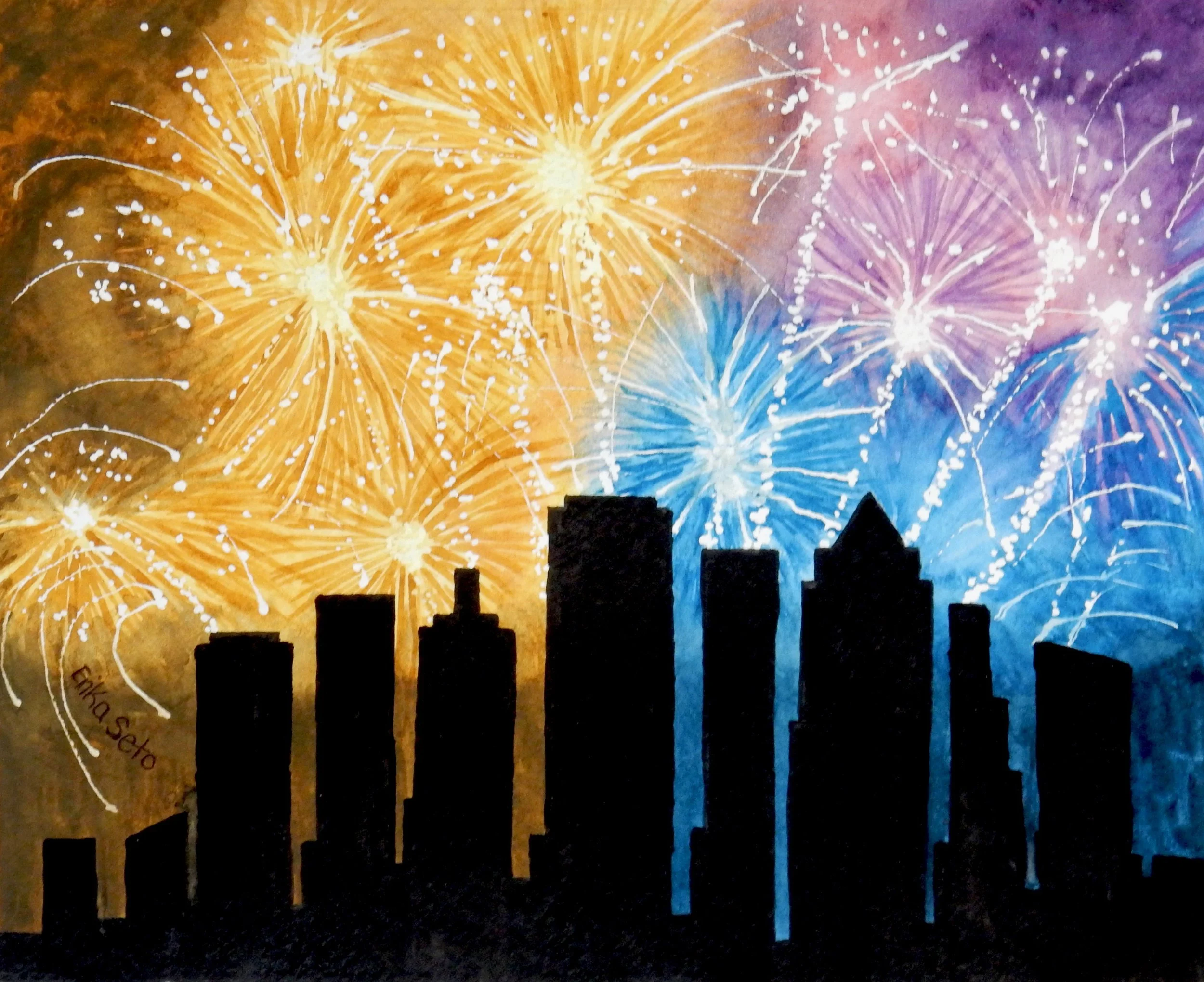 Erika Seto. adult student.watercolor. Fireworks