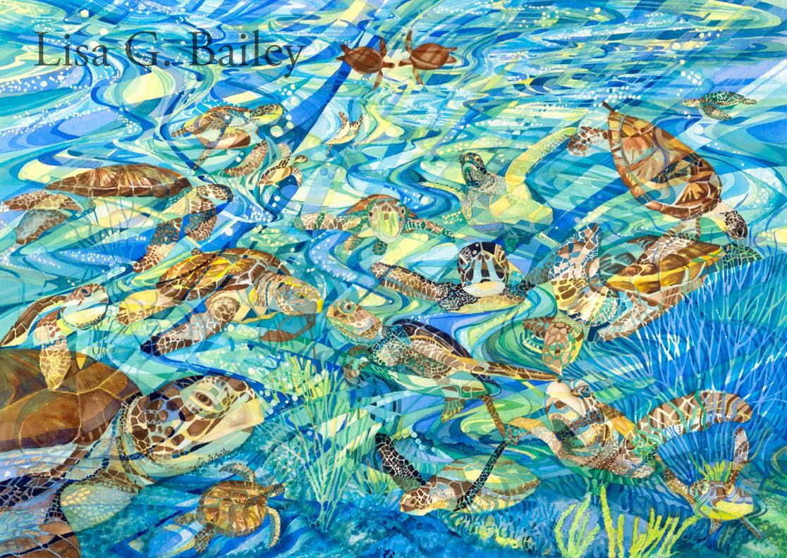 Lisa G Bailey.colorweave watercolor. Turtle Turtle