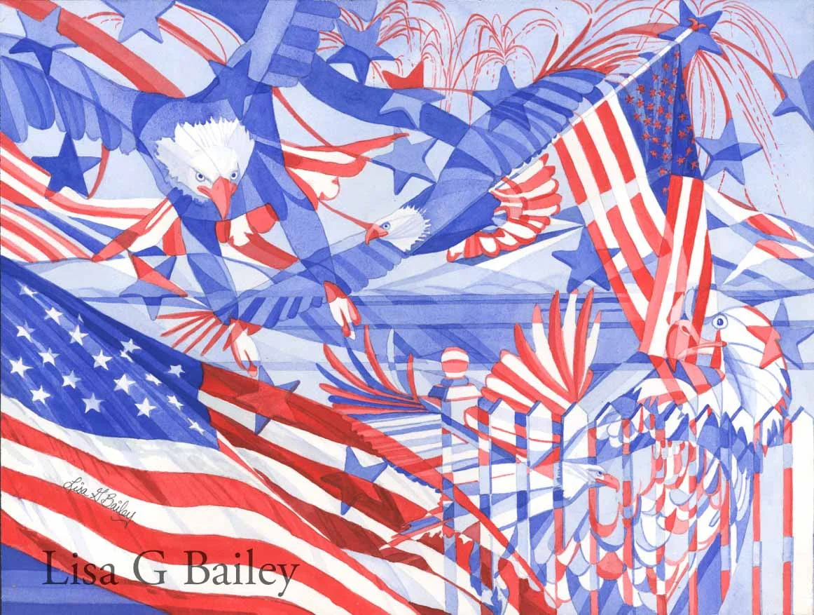 Lisa G Bailey.Red White and Blue.colorweave watercolor