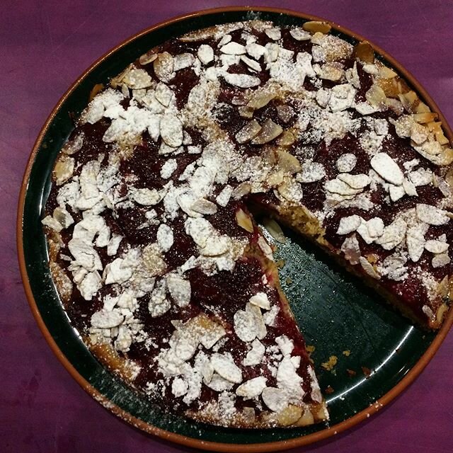 Dessert for first family dinner  now we&rsquo;re in Level 2. Plum, lemon and ricotta cake &mdash; recipe courtesy of @dishmagnz. Delicious and definitely one to add to the B&amp;b menu! #plumlemon ricottacake #ricotta #plumsndricotta #dishmagnz #deli