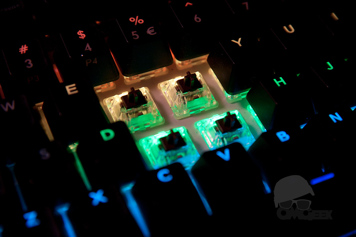 Cherry MX switches with bright LEDs.