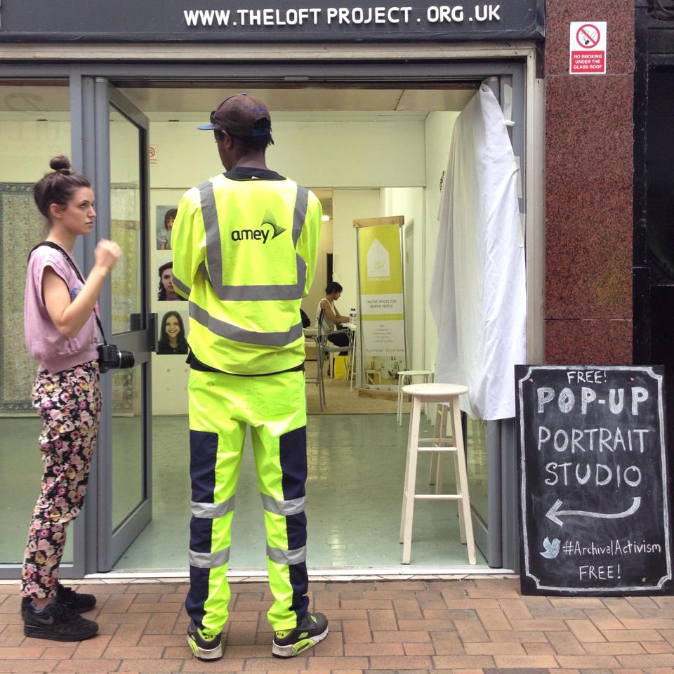 Pop Up Portrait Studio was the most popular intervention of The Loft's six month residency; engaging with hundreds of passers by and inviting them inside to be photographed (June 2014 & 2015) Inspired by Handworth Self Portrait (1979)