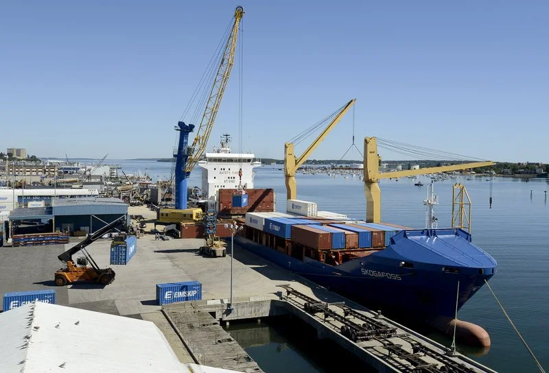 An Eimskip ship is loaded with containers. Photo by Portland Press Herald Staff Photographer John Patriquin