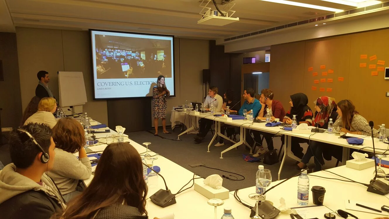 EDY SEMAAN AT THE CNN JOURNALISM WORKSHOP IN BEIRUT WITH LINDA ROTH.