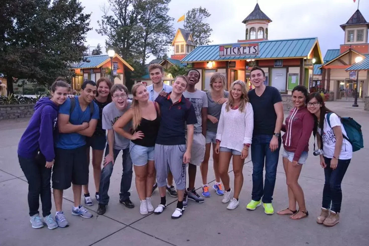 International exchange students of Utica College spending time at Darien Lake Amusement Park in New York, U.S., in September 2013. Among the nationalities in the photo are Lebanese, Egyptian, Polish, Finnish, Ukrainian, Albanian, Ethiopian, Chinese,…