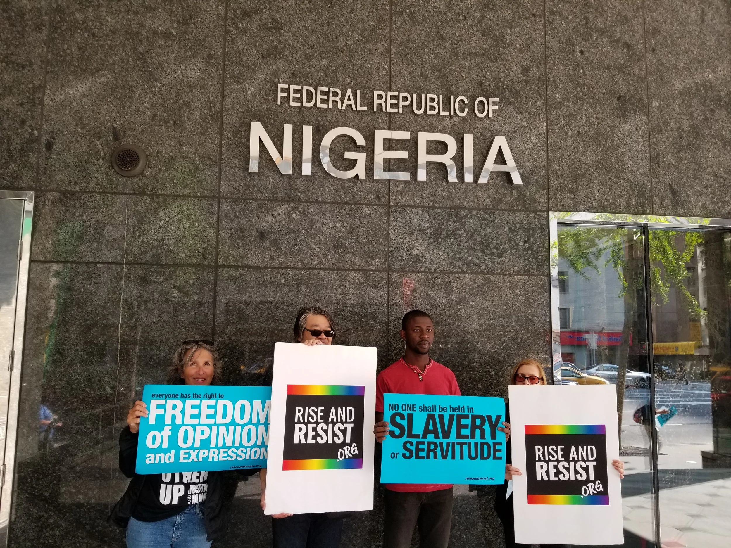 In front of the Nigerian embassy in New York, demanding the government to listen to the crises of the masses pleading for the end of jungle justice.Credit:&nbsp;Edafe Okporo