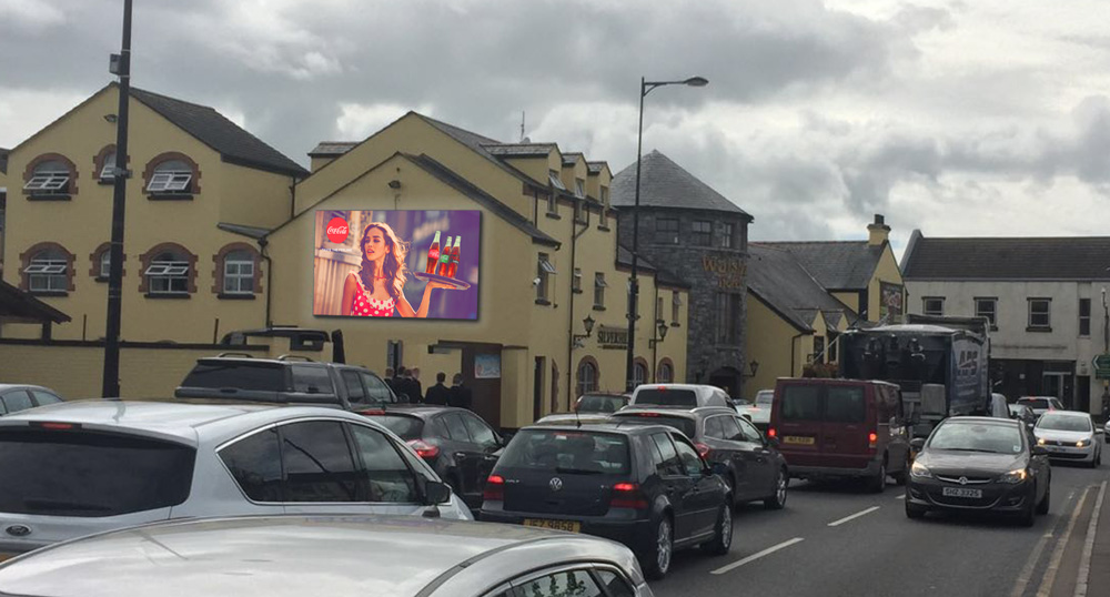 Walsh's Hotel, Coleraine Road, Mahgera. 5m x 3m 10mm pixel pitch digital billboard.