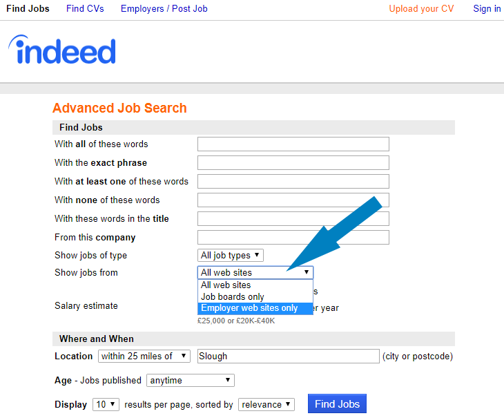 Indeed's Advanced Job Search