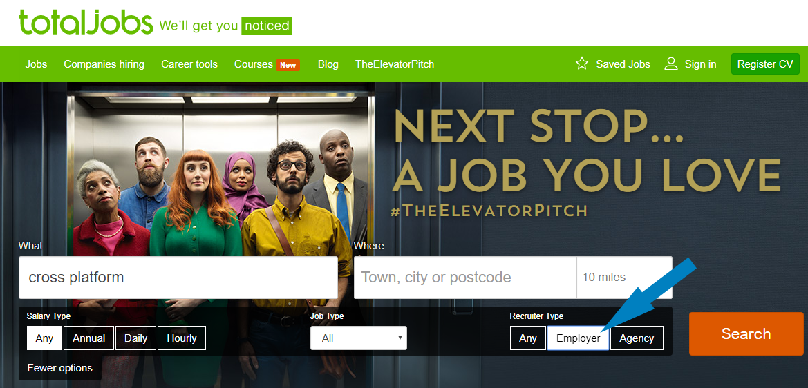 Totaljobs' search options