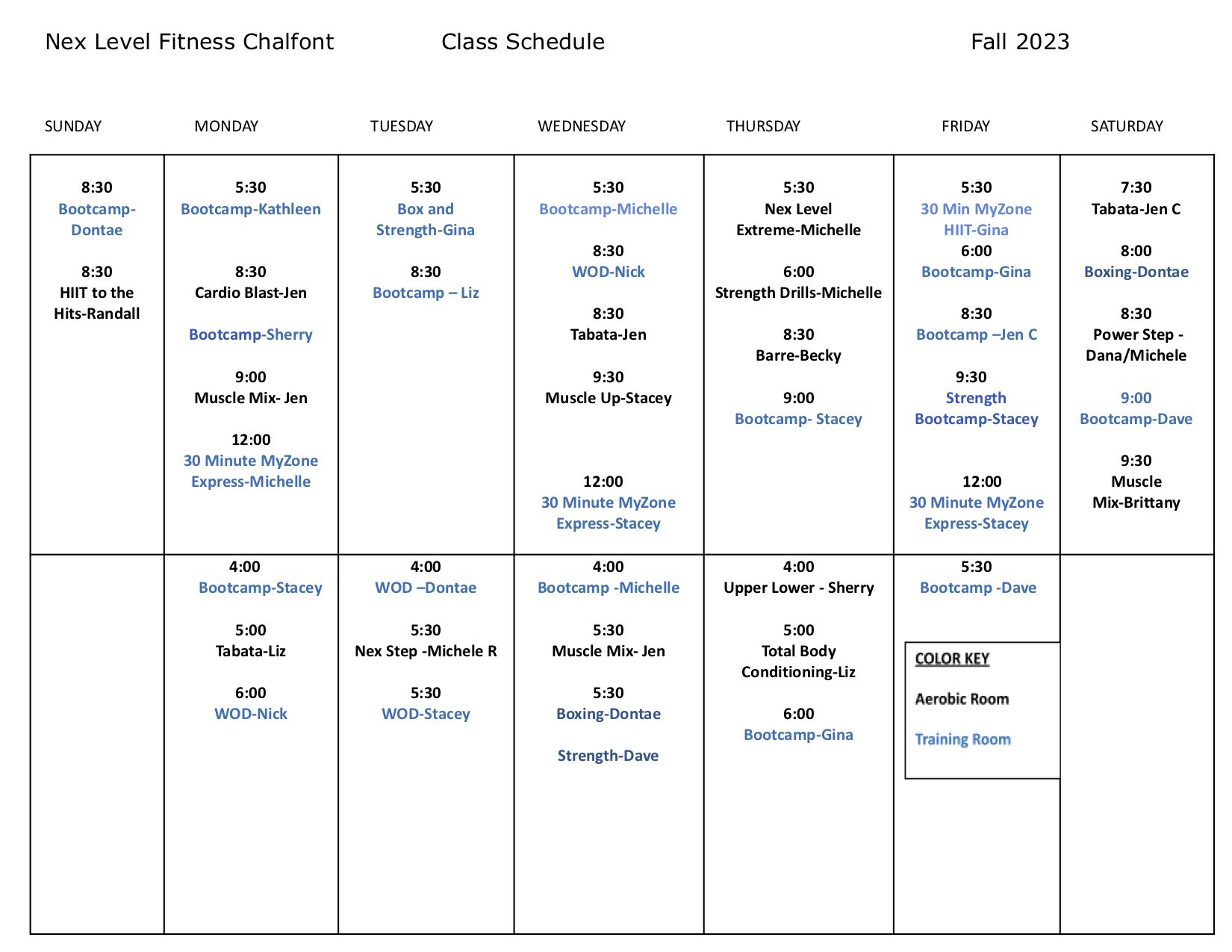 Chalfont Schedule — Nex level fitness