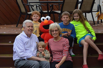 Bill and wife Joyce with Elmo and the grandkids in the fall of 2016