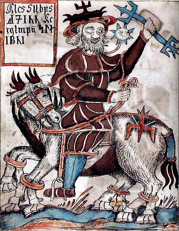 Odin and Sleipnir, from a XVIIIth century Icelandic manuscript