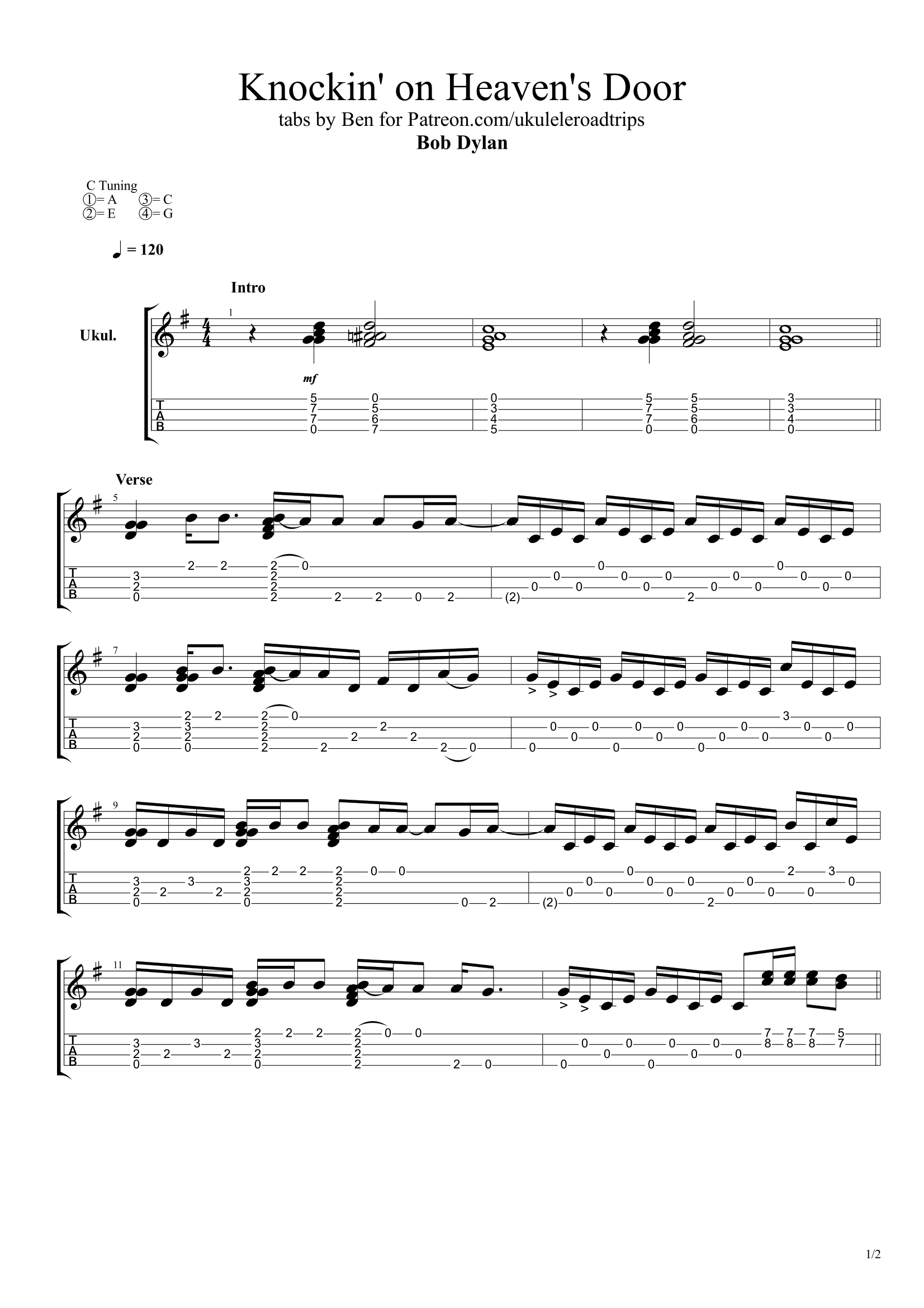 Knockin' on Heaven's Door Ukulele Tutorial with tabs Bob Dylan