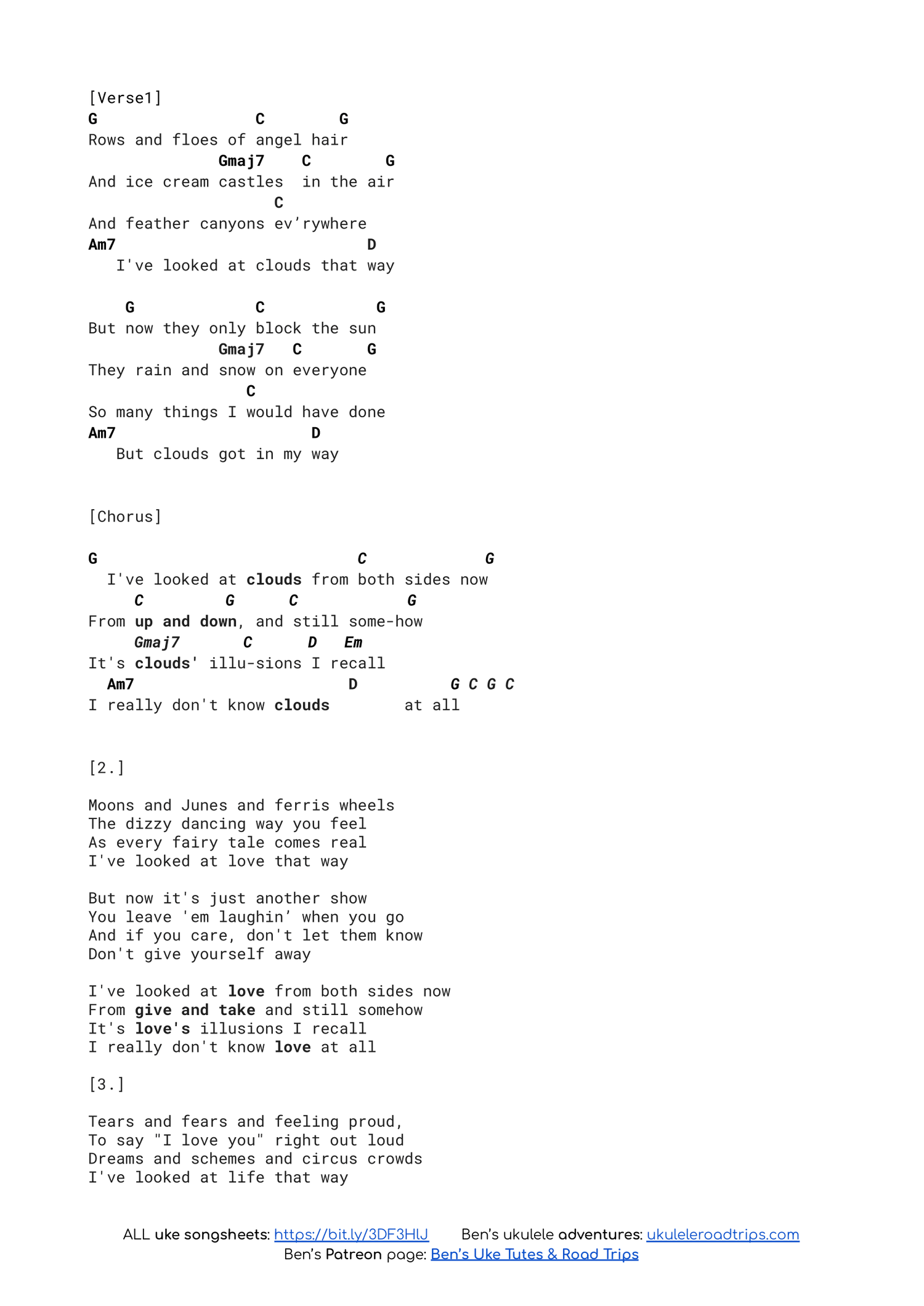 Both Sides Now by Judy Collins with chords, strum & tutorial — Ukulele