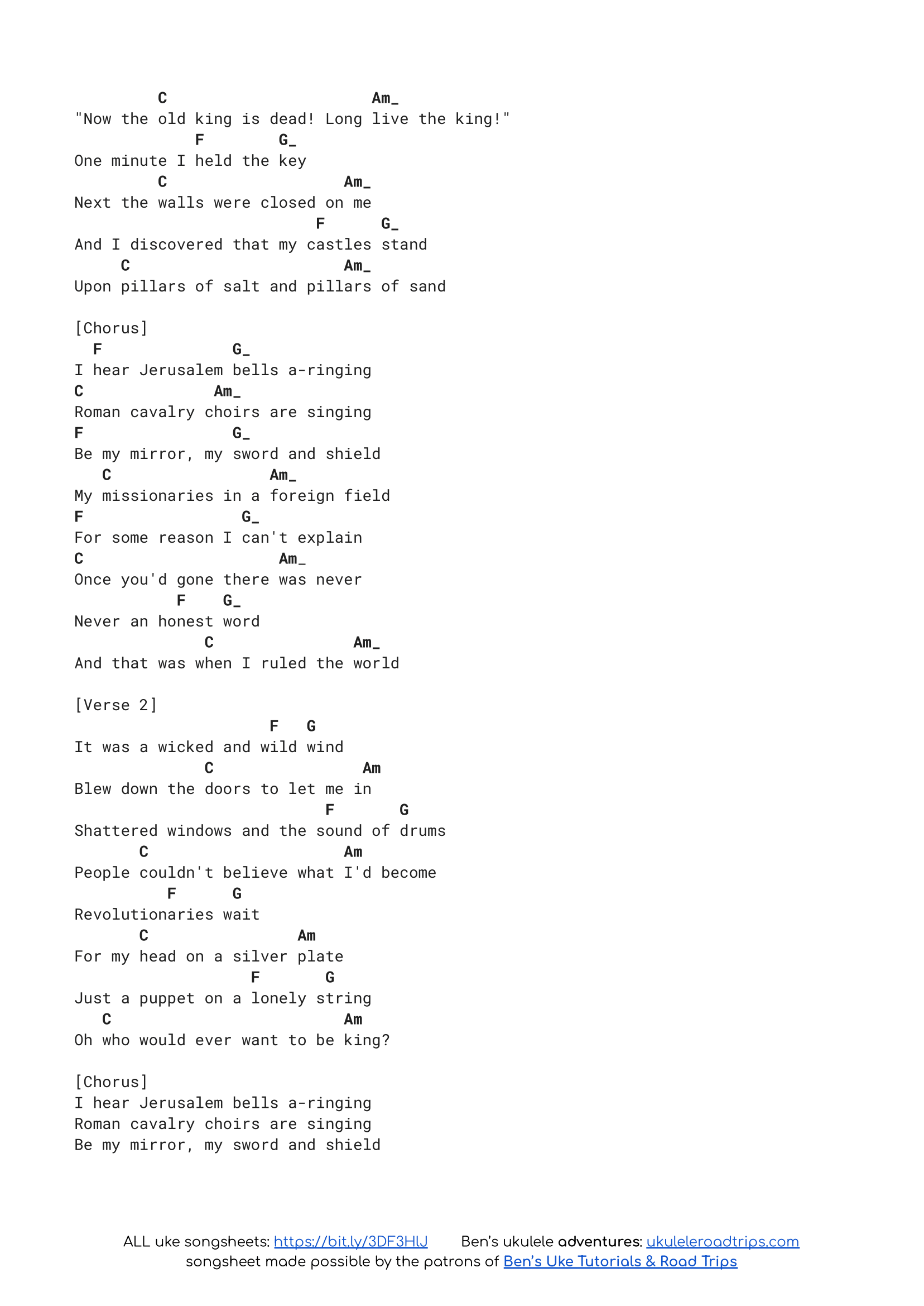 Viva La Vida by Coldplay with chords, strum & tutorial — Ukulele Road Trips