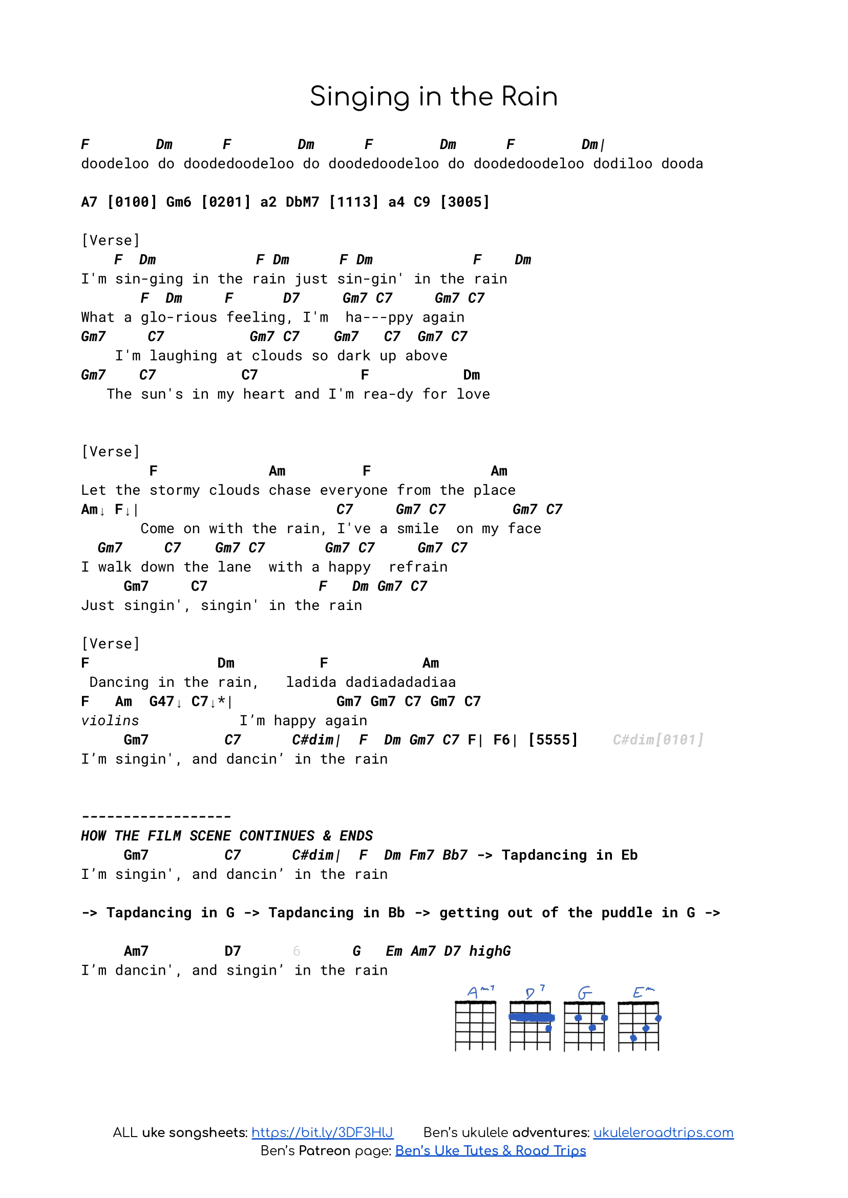 Singing in the rain by Gene Kelly with chords, strum & tutorial ...